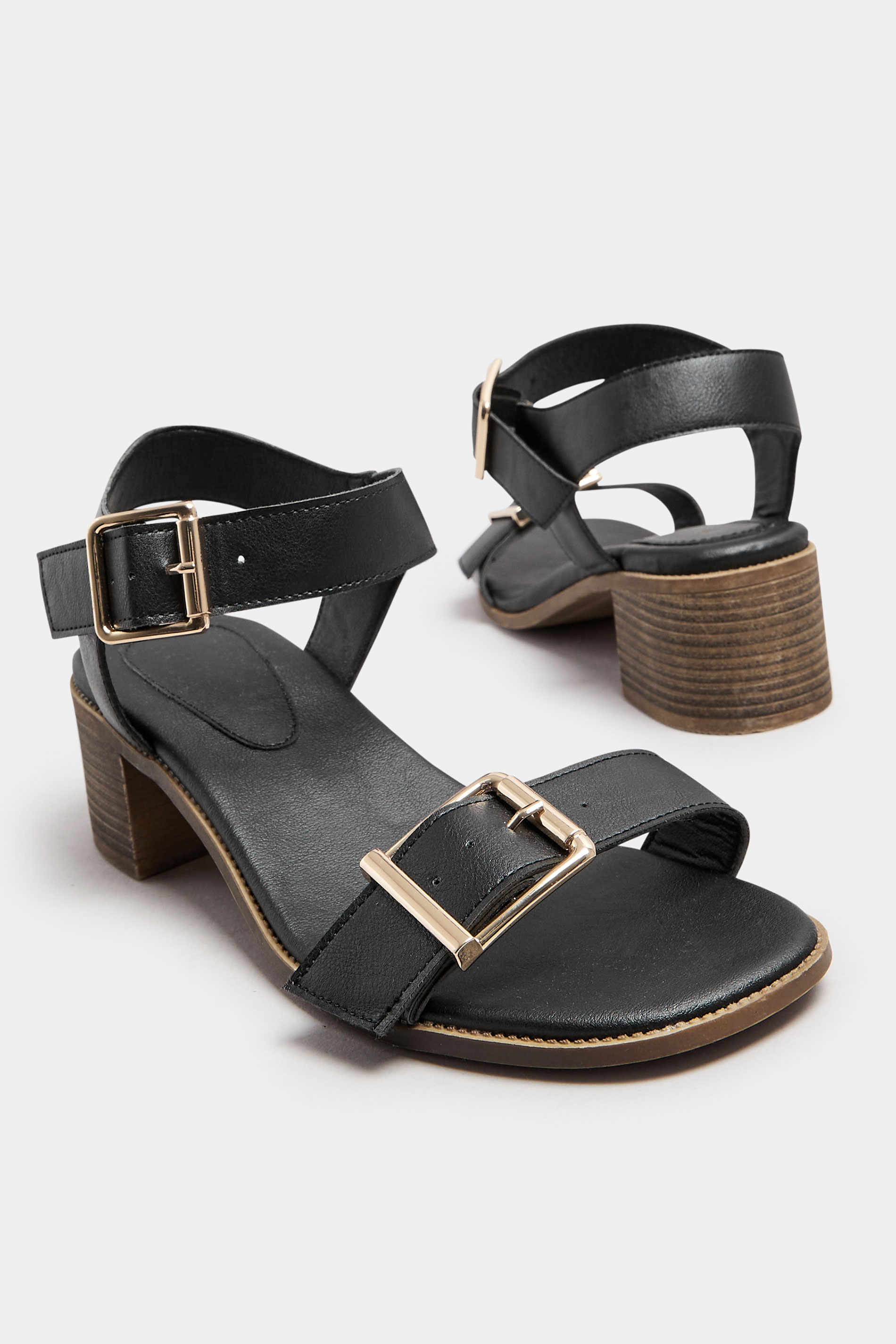 Black Faux Leather Buckle Block Heel Sandals In Wide E Fit & Extra Wide EEE Fit | Yours Clothing 4