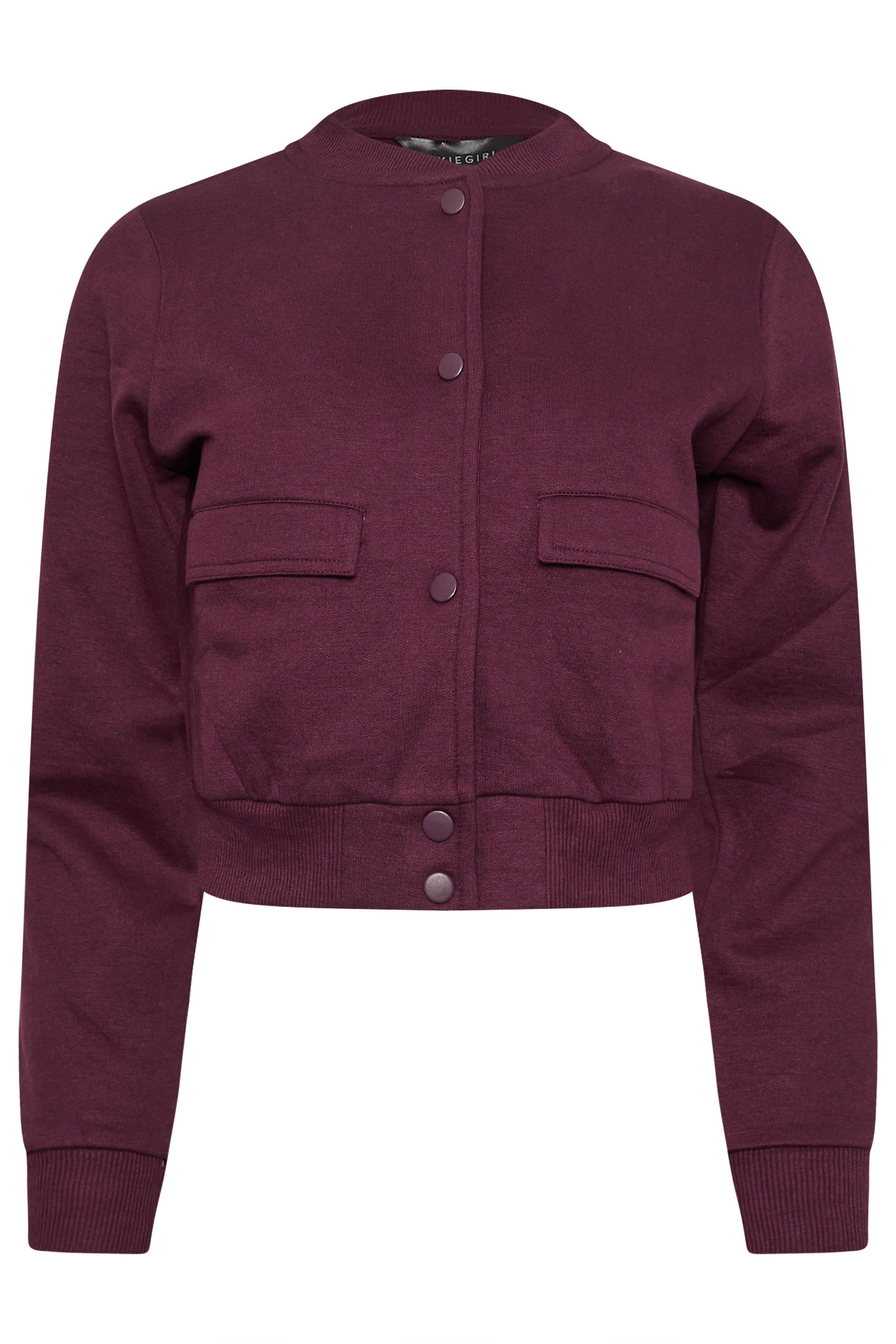 PixieGirl Petite Womens Burgundy Red Jersey Bomber Jacket | PixieGirl 6