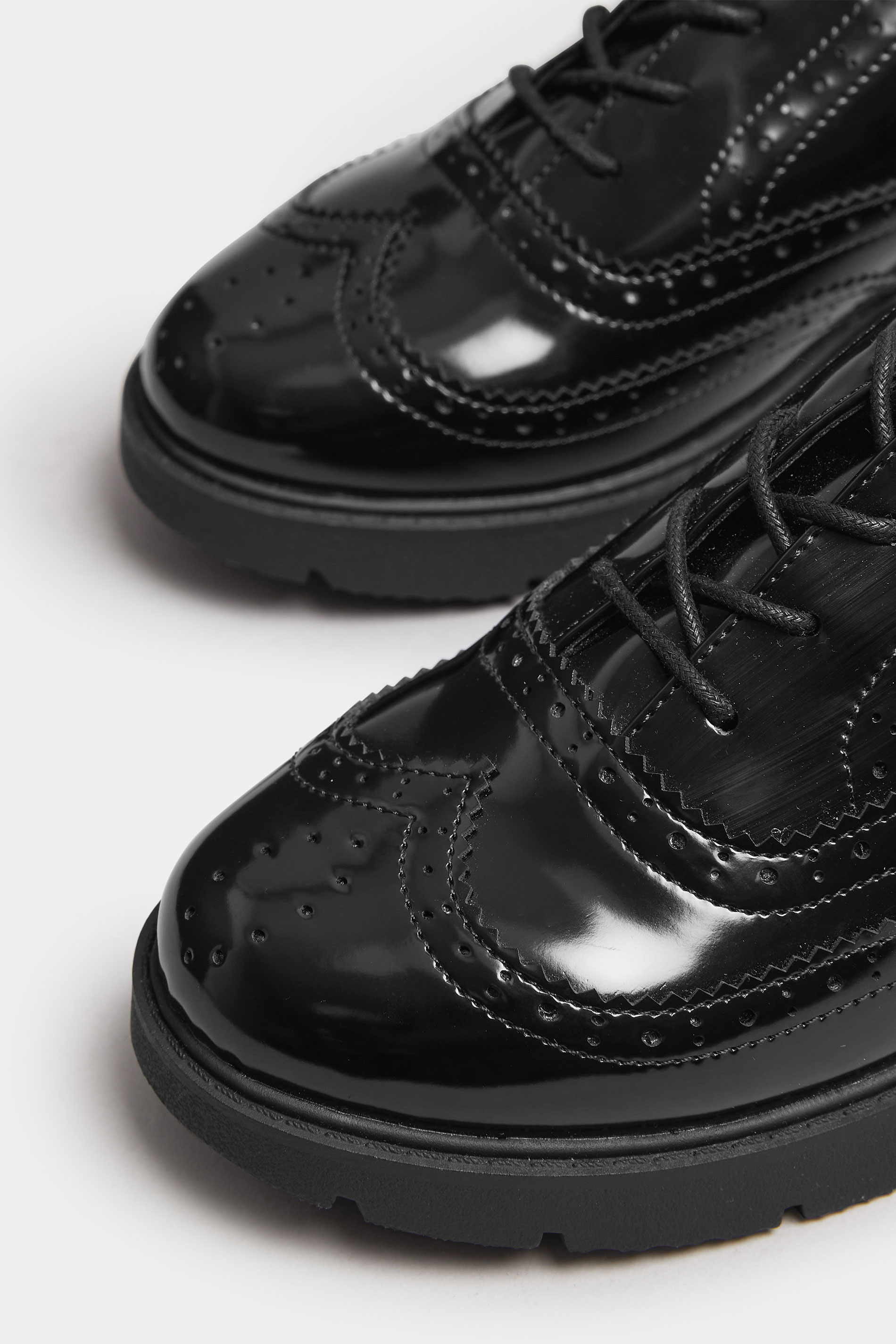 Black Patent Lace Up Brogue Flats In Extra Wide EEE Fit | Yours Clothing 6
