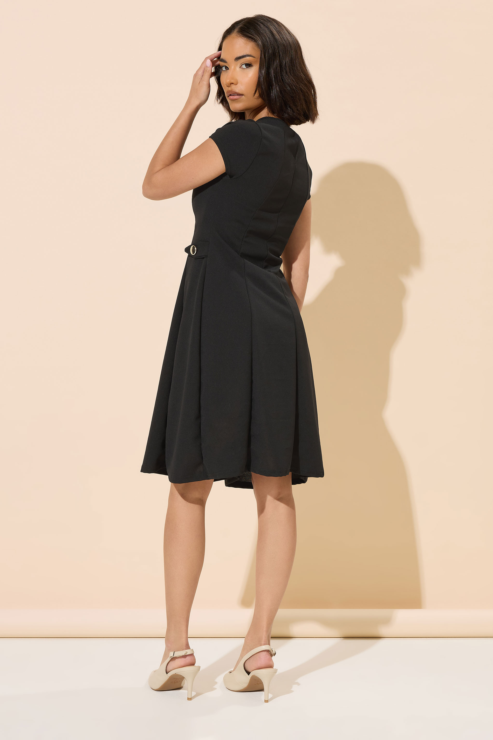 PixieGirl Petite Women's Black Pleated Button Mini Dress | PixieGirl 3