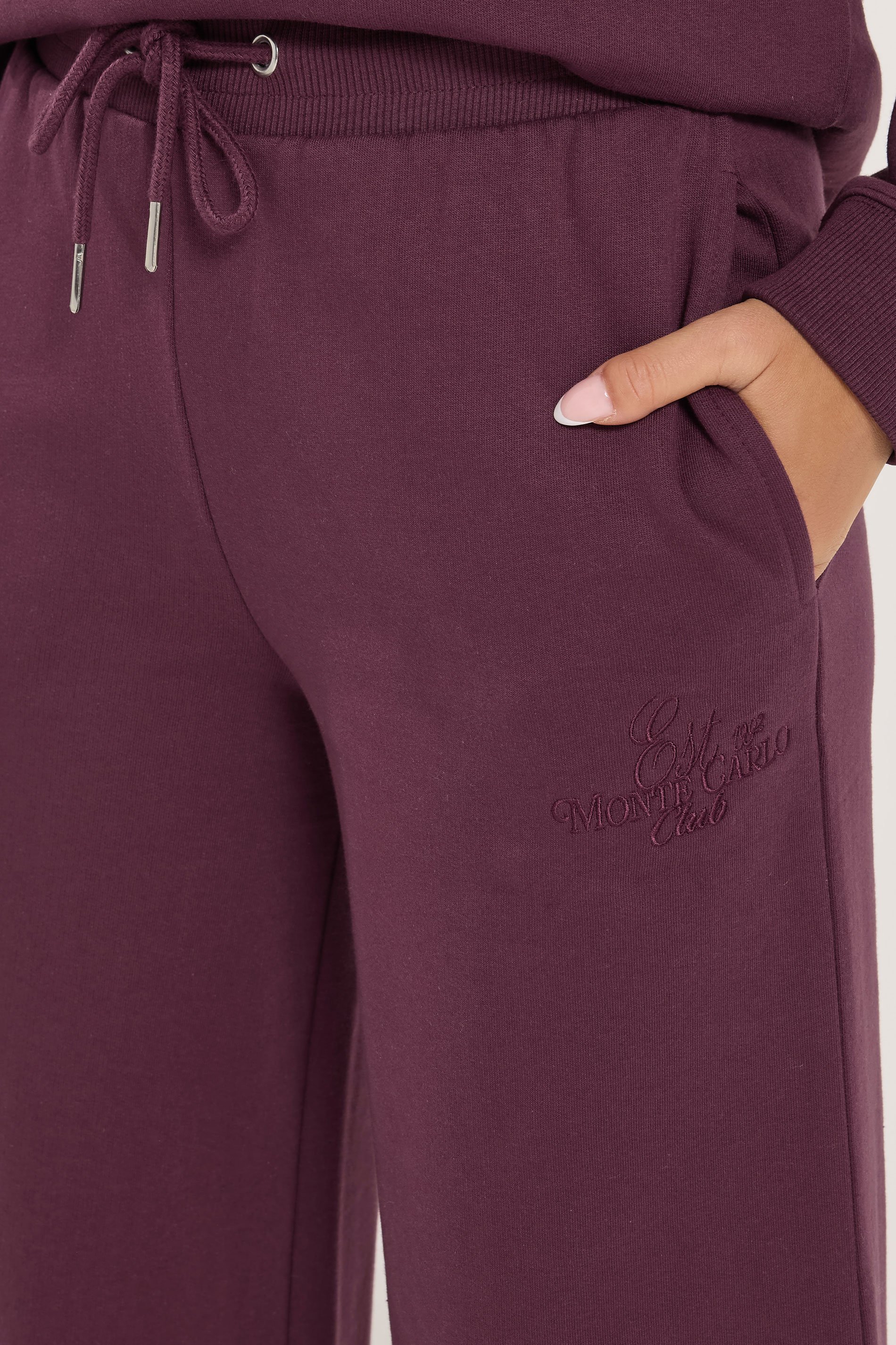 PixieGirl Petite Women's Burgundy Red 'Monte Carlo' Slogan Wide Leg Joggers | PixieGirl 4