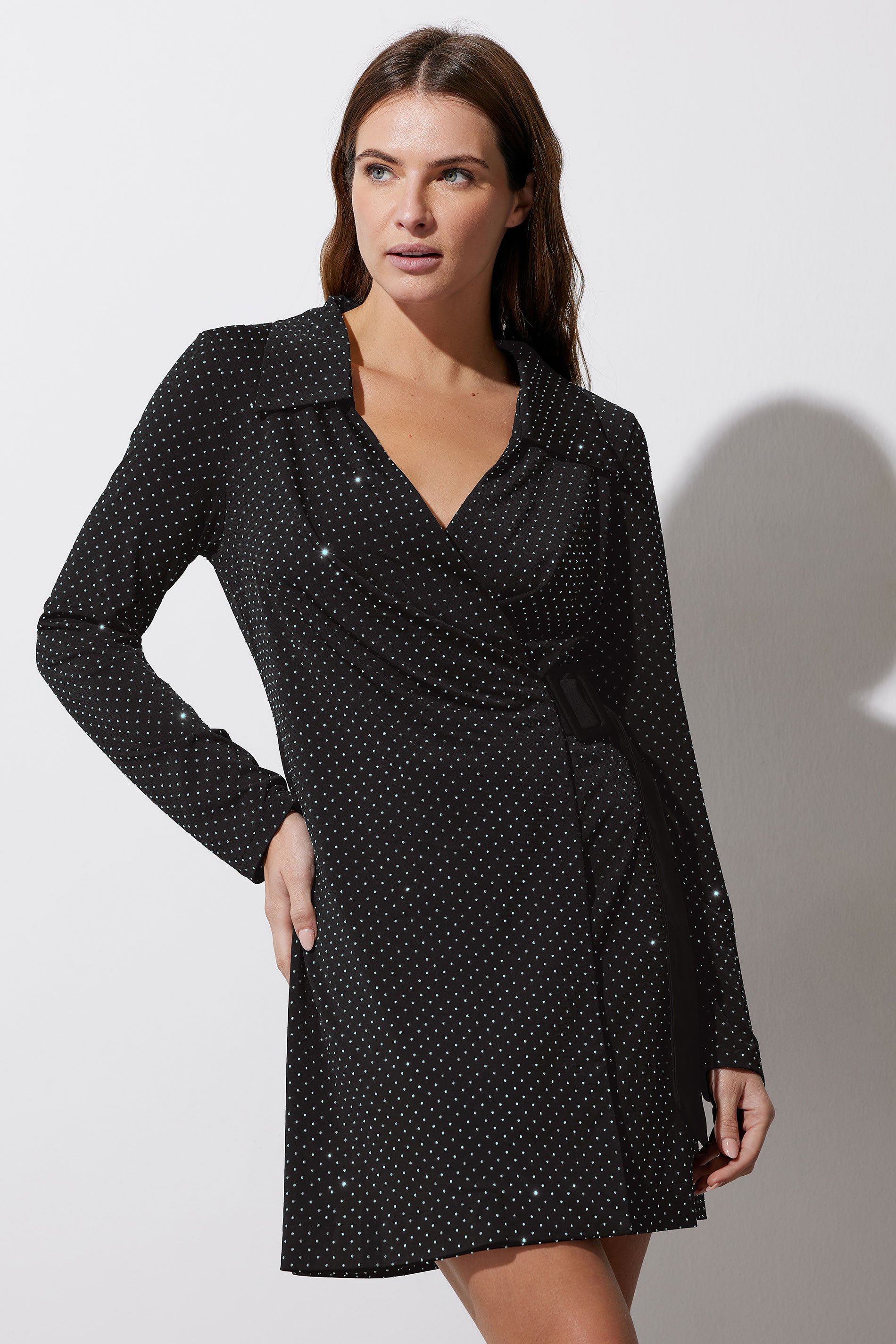 STAR Black Diamante Belted Wrap Dress | STAR x JM 2