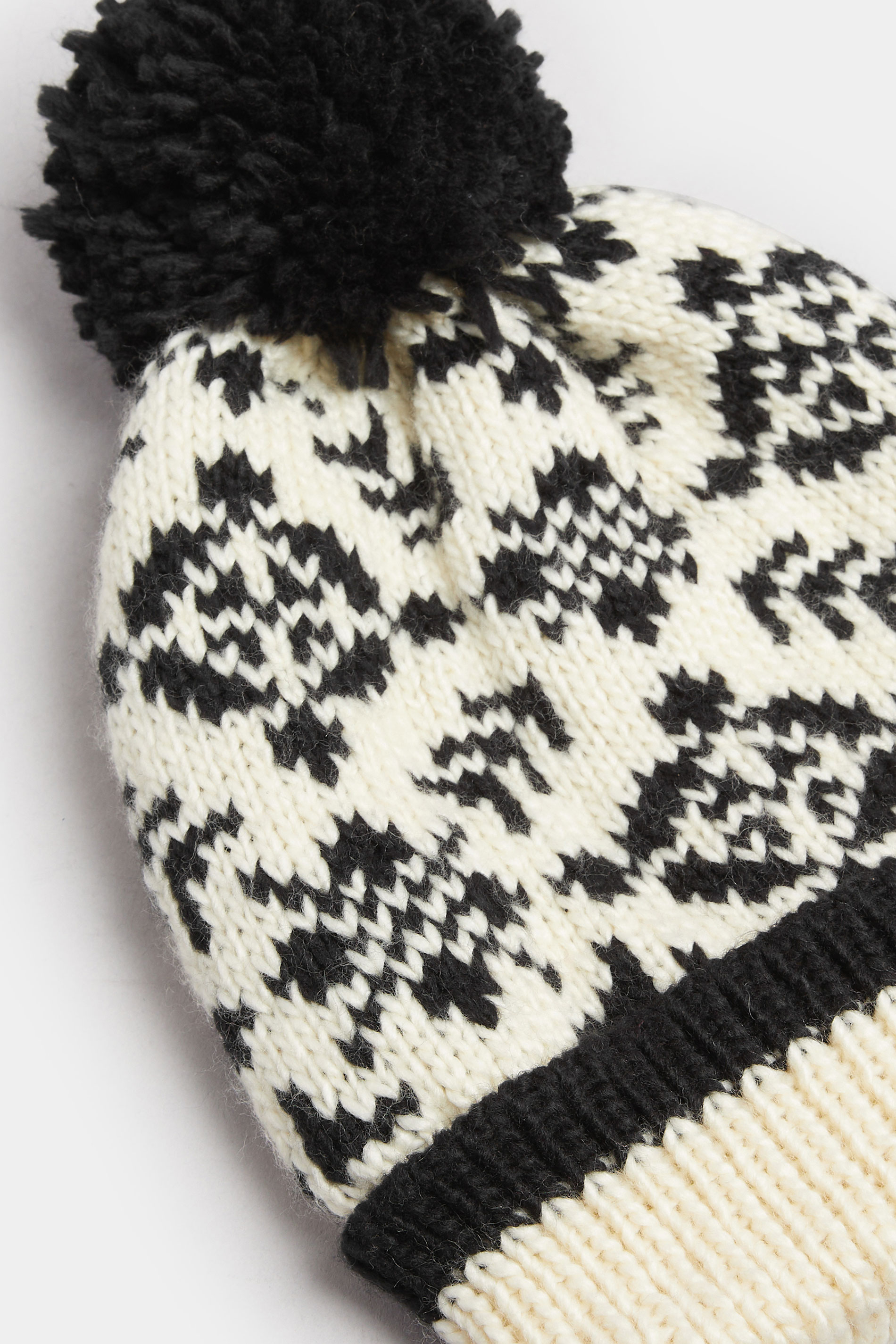 Ivory White Fairisle Pom Pom Bobble Hat | Yours Clothing 3