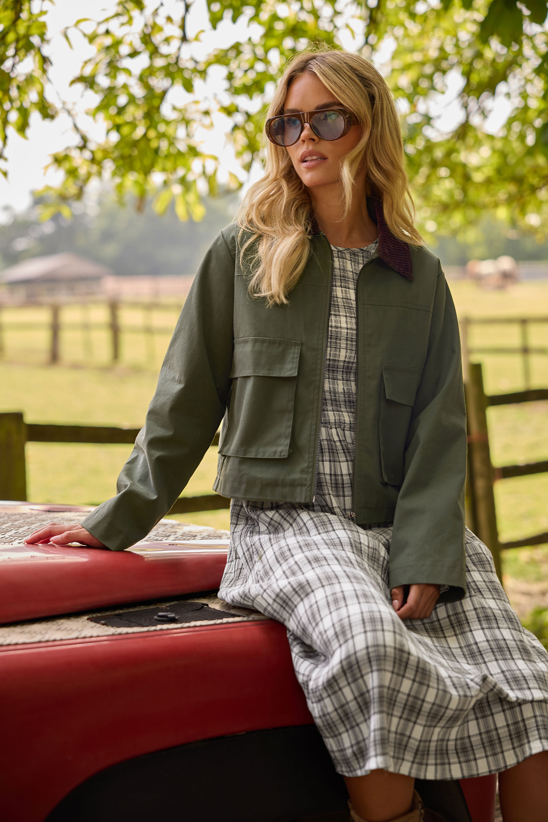 PixieGirl Petite Women's Green Cord Collar Barn Jacket | PixieGirl 2