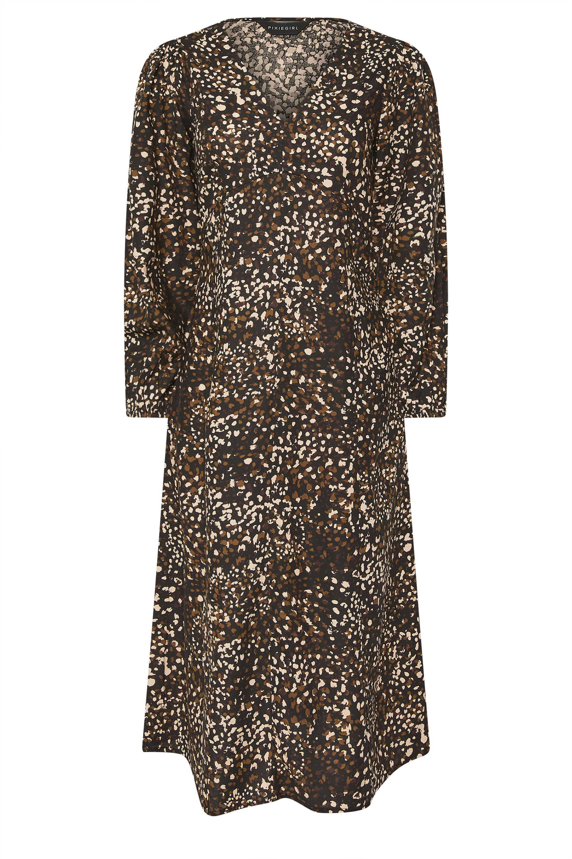 PixieGirl Petite Women's Brown Abstract Spot Midi Tea Dress | PixieGirl 5