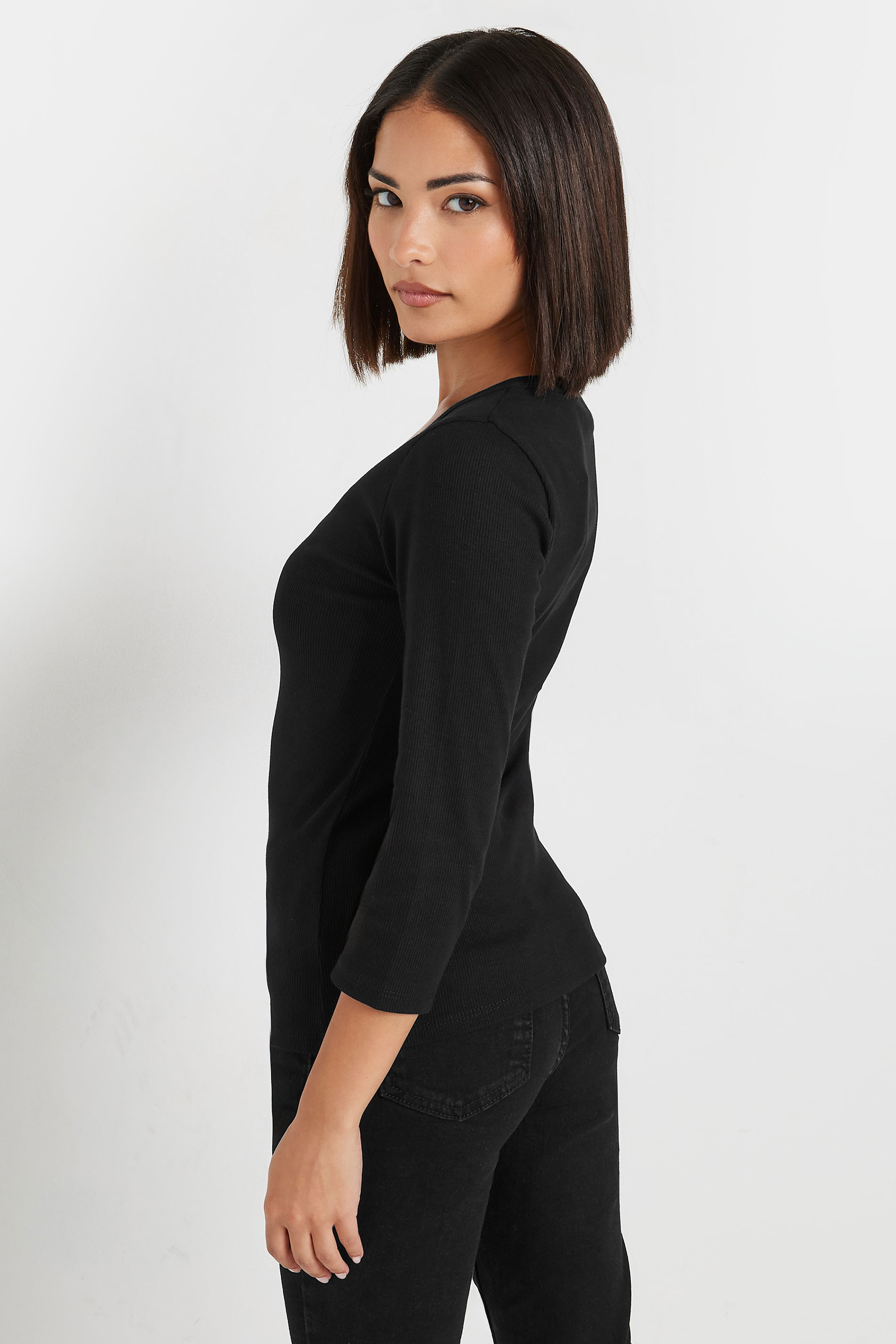 PixieGirl Petite Women's Black Button Henley Top | PixieGirl 3