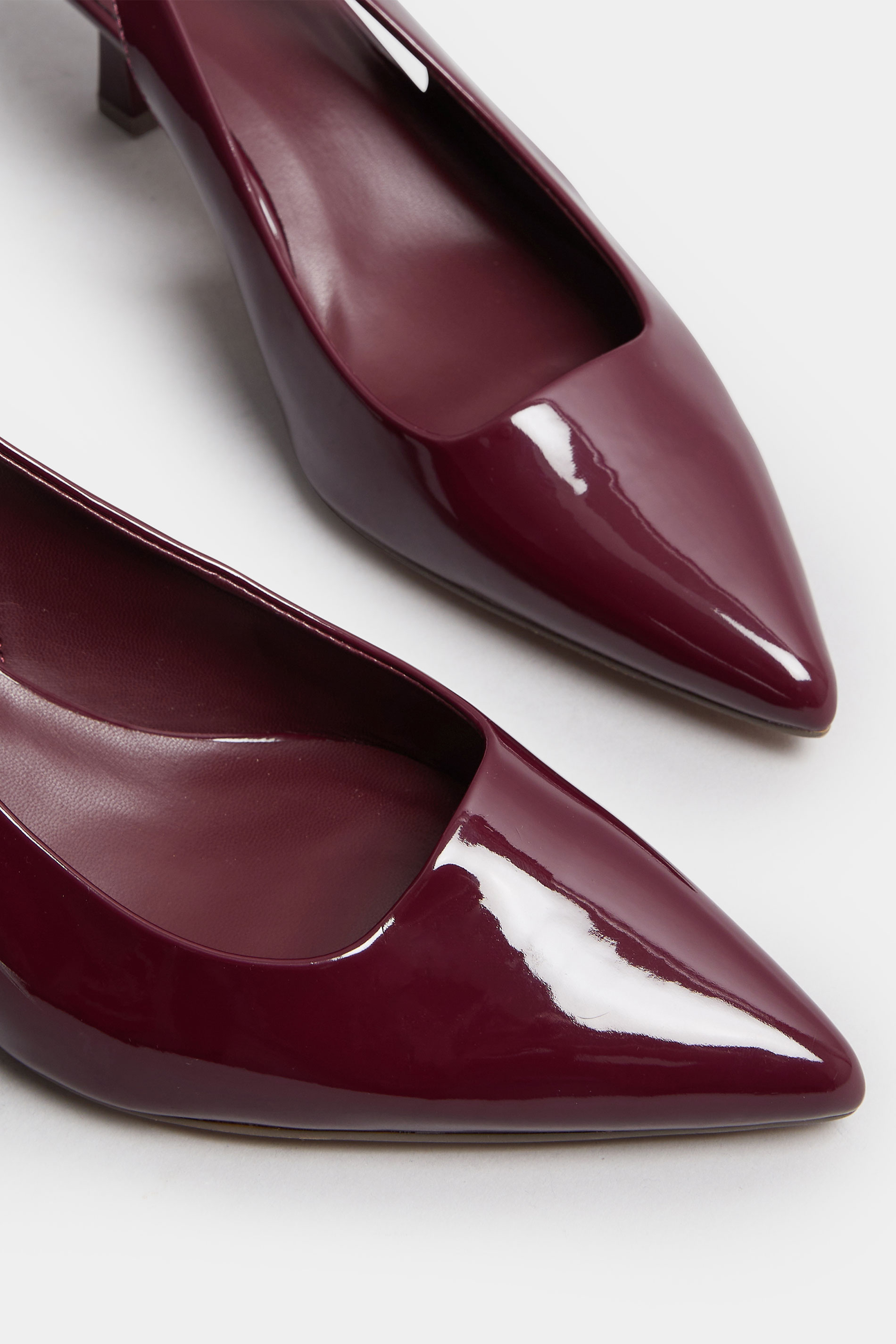 Burgundy Red Patent Slingback Kitten Heels In Extra Wide EEE Fit | Yours Clothing 6