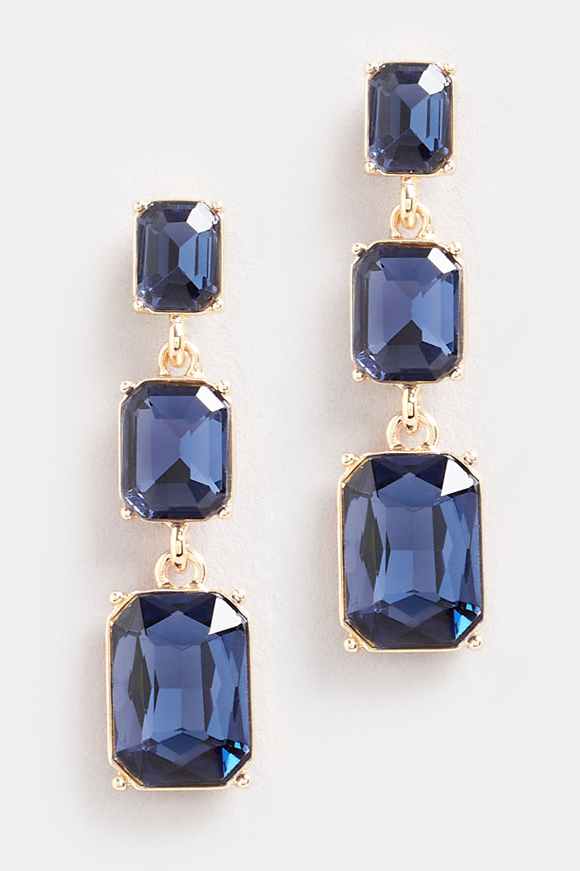 Gold Tone Blue Diamante Triple Drop Earrings | Yours Clothing  2