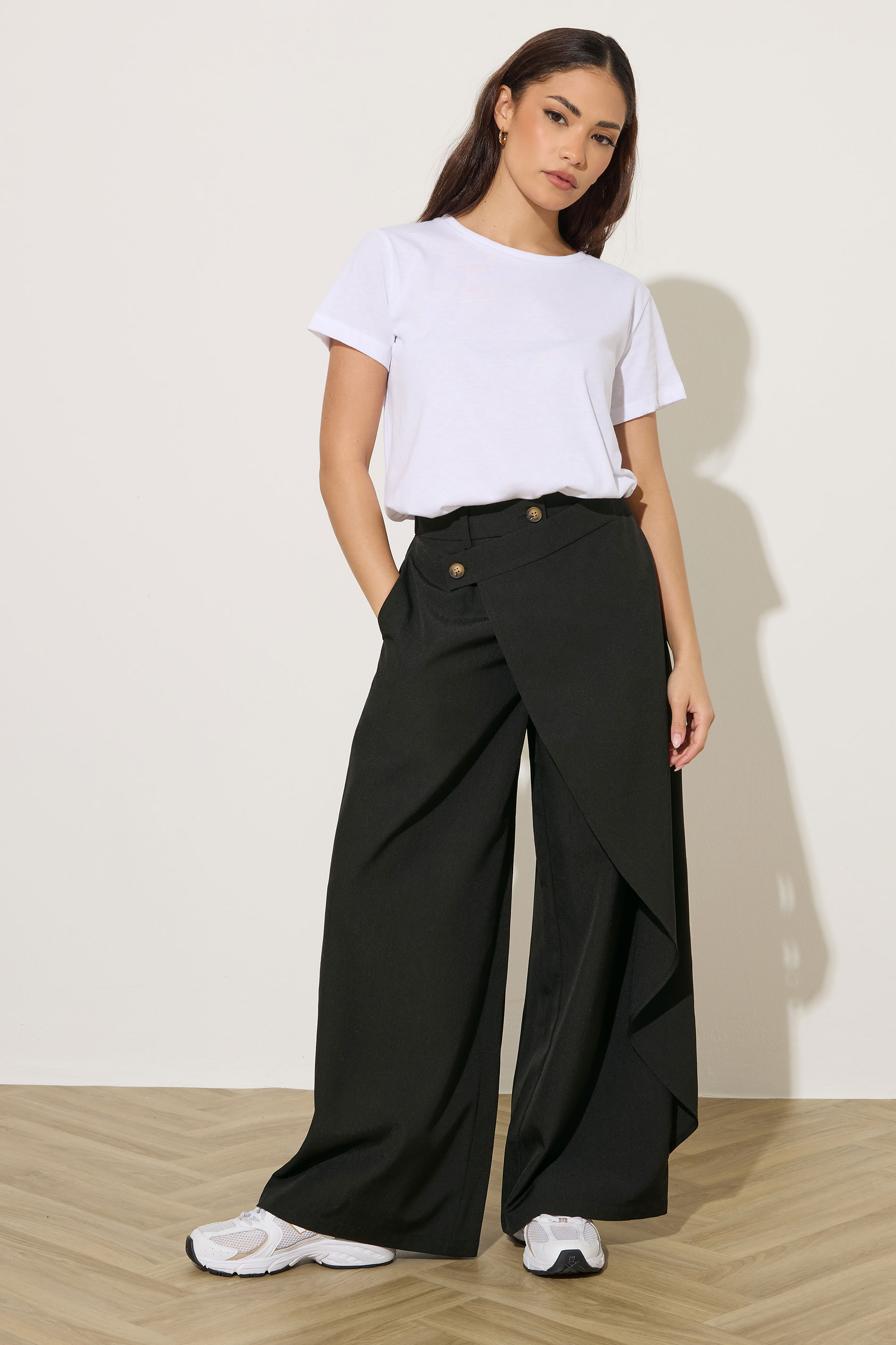 PixieGirl Petite Women's Black Wrap Wide Leg Trousers | PixieGirl 3