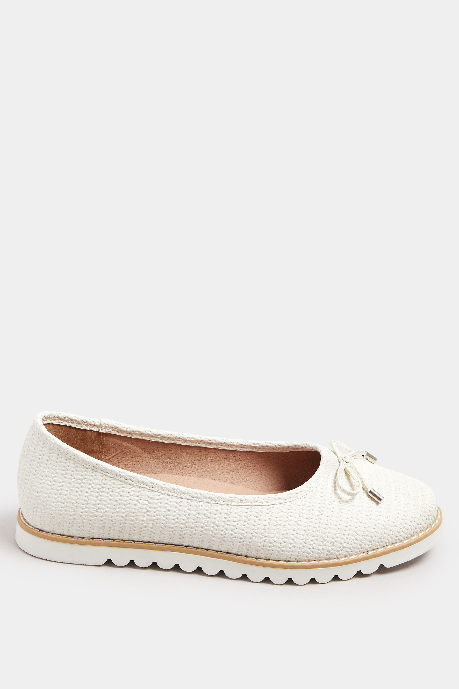 White Woven Ballerina Pumps In Wide E Fit & Extra Wide EEE Fit | Yours Clothing 4