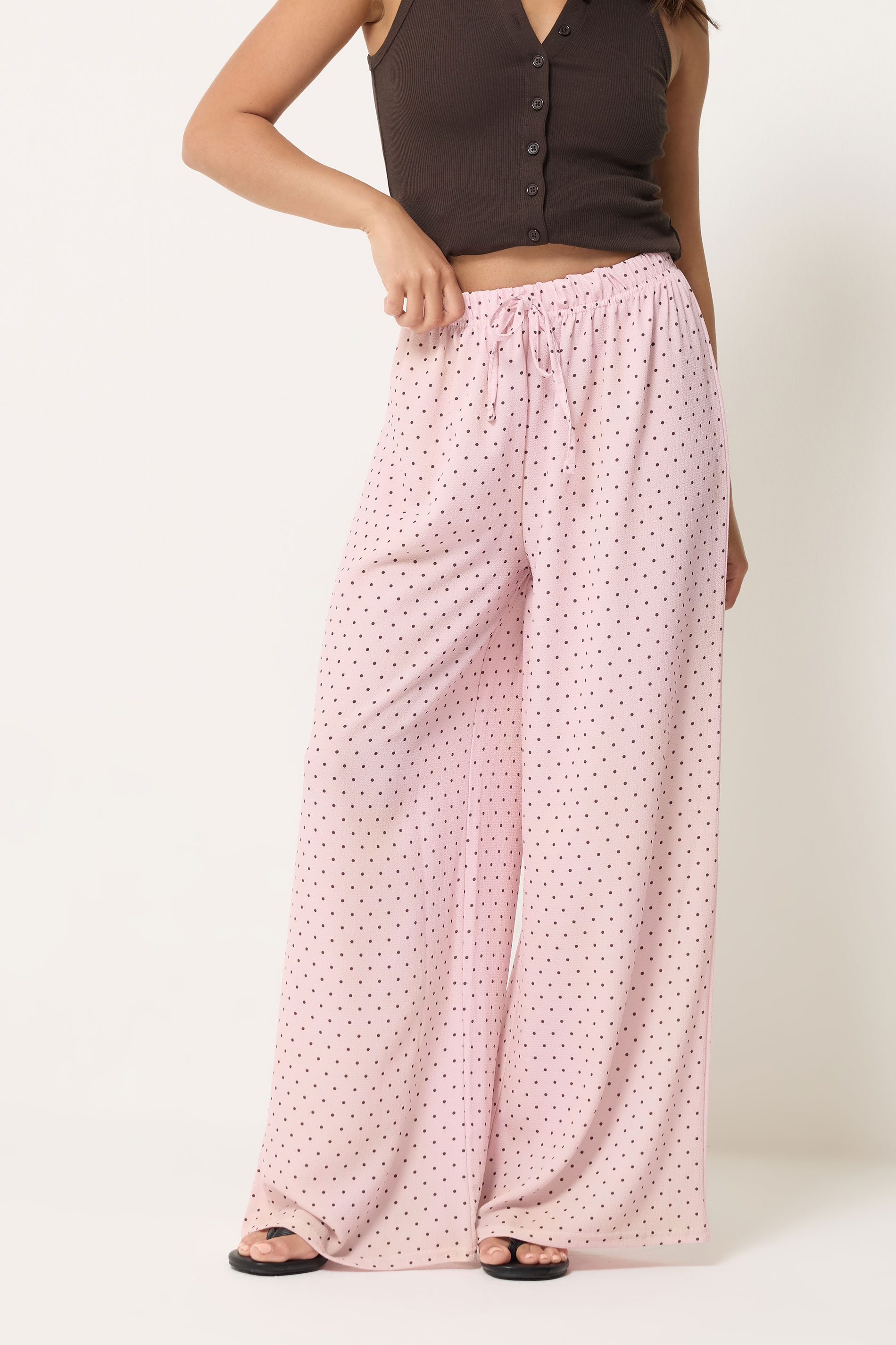 PixieGirl Petite Women's Pink Polka Dot Wide Leg Trousers | PixieGirl 2