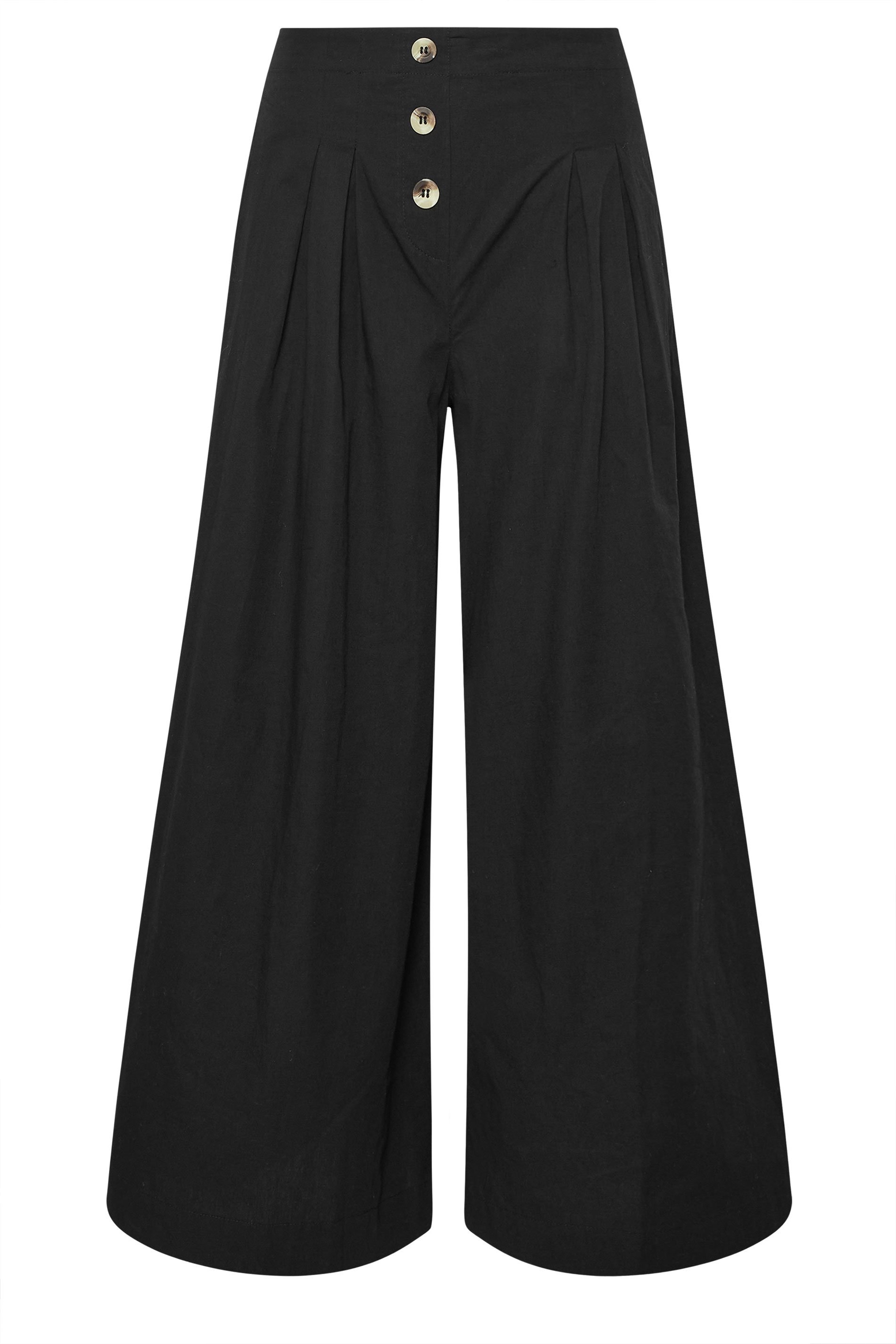 PixieGirl Petite Women's Black Button Wide Palazzo Trousers | PixieGirl 5