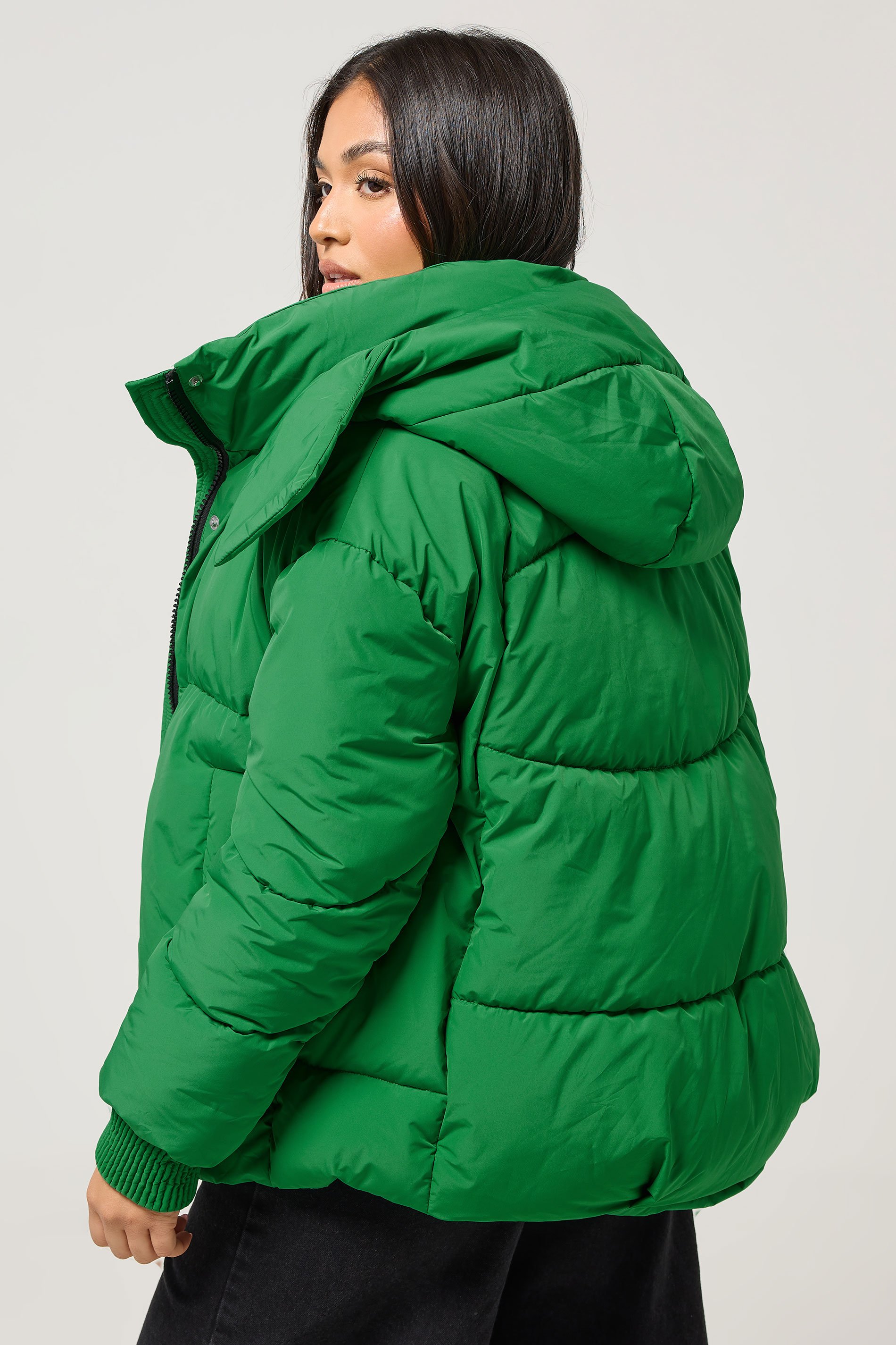 PixieGirl Petite Womens Bright Green Quilted Puffer Jacket | PixieGirl 3