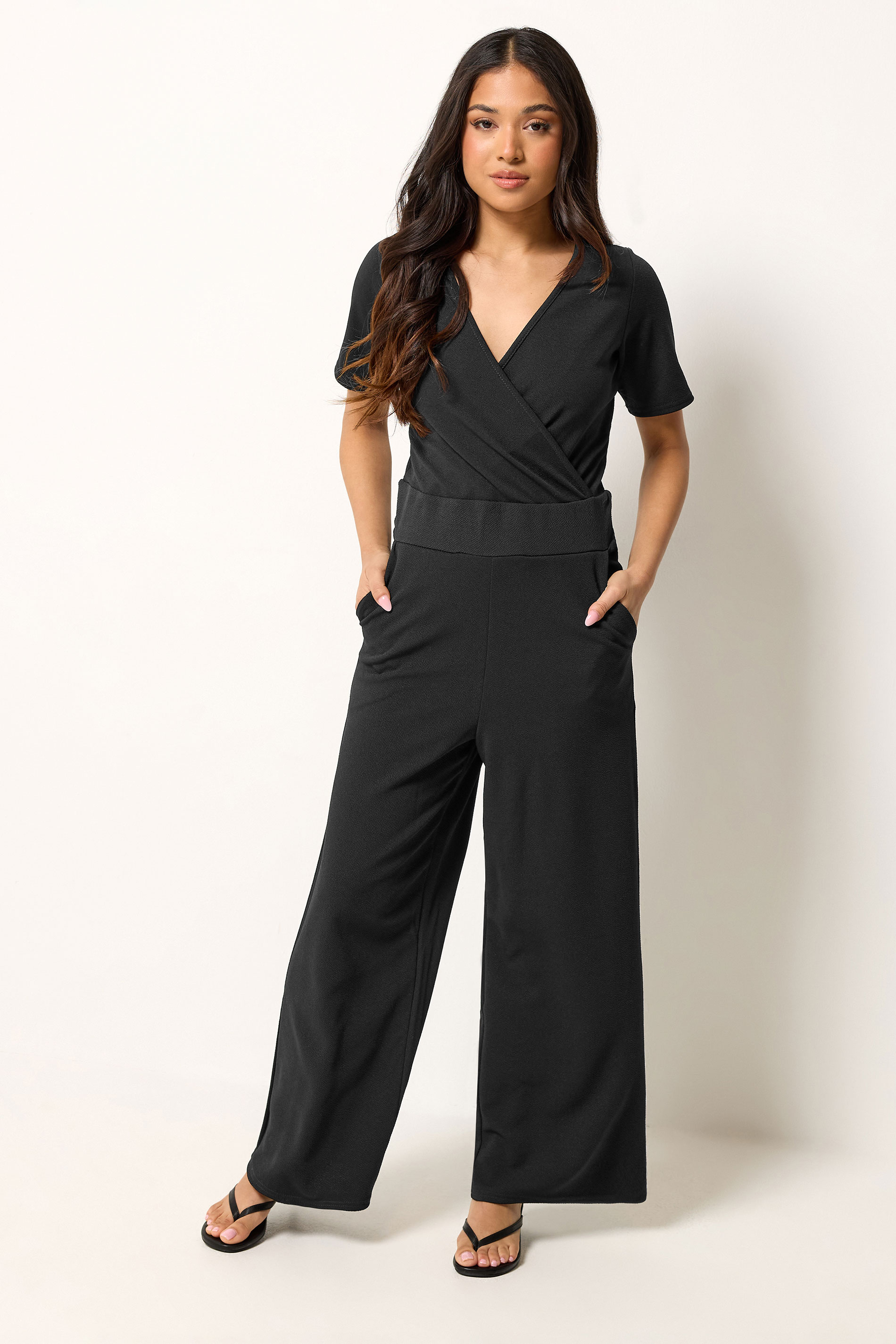 PixieGirl Petite Women's Black Short Sleeve Wide Leg Jumpsuit | PixieGirl 3