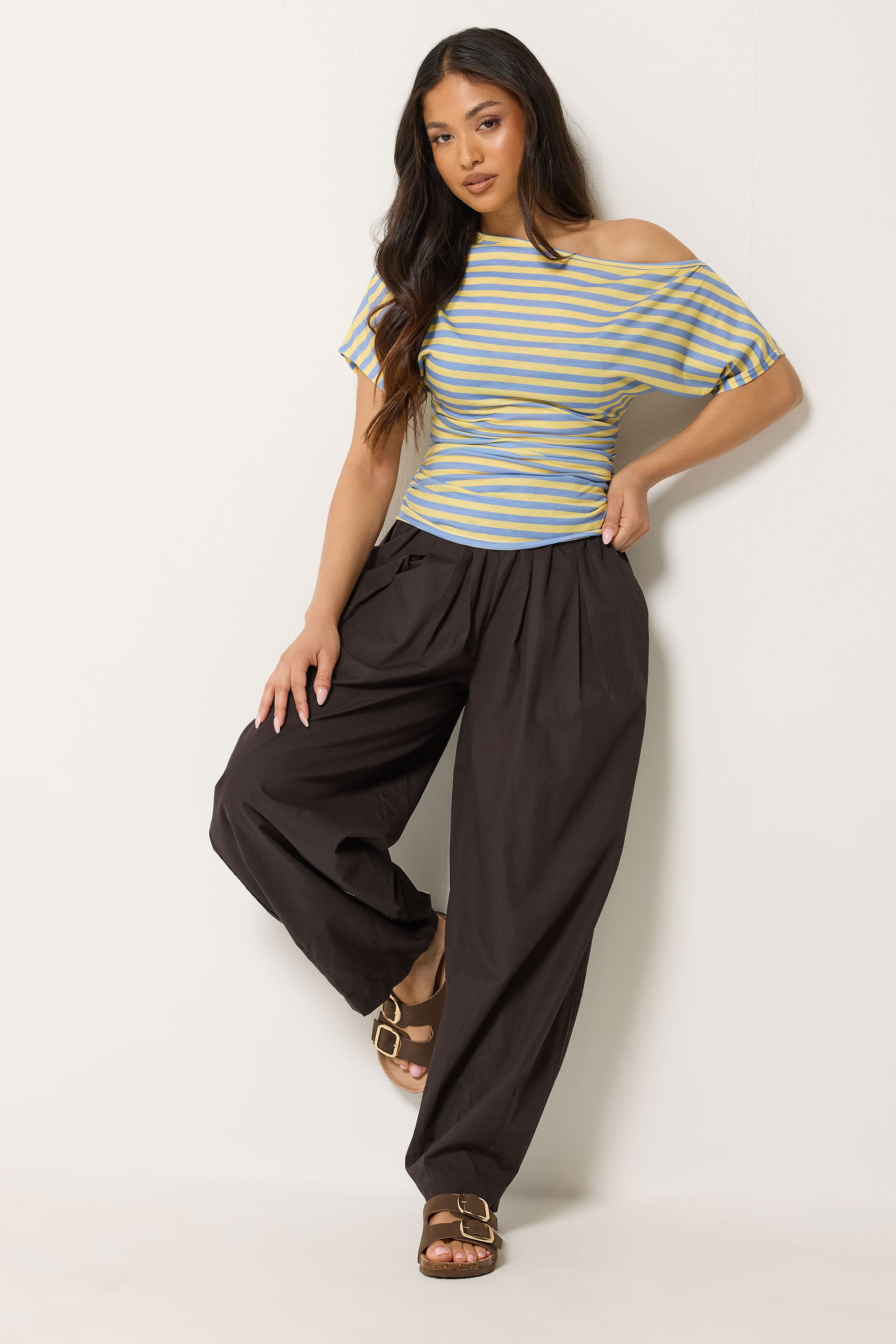 Pixiegirl Women's Brown Petite Chocolate Poplin Cotton Barrel Leg Trousers Size Petite > 16