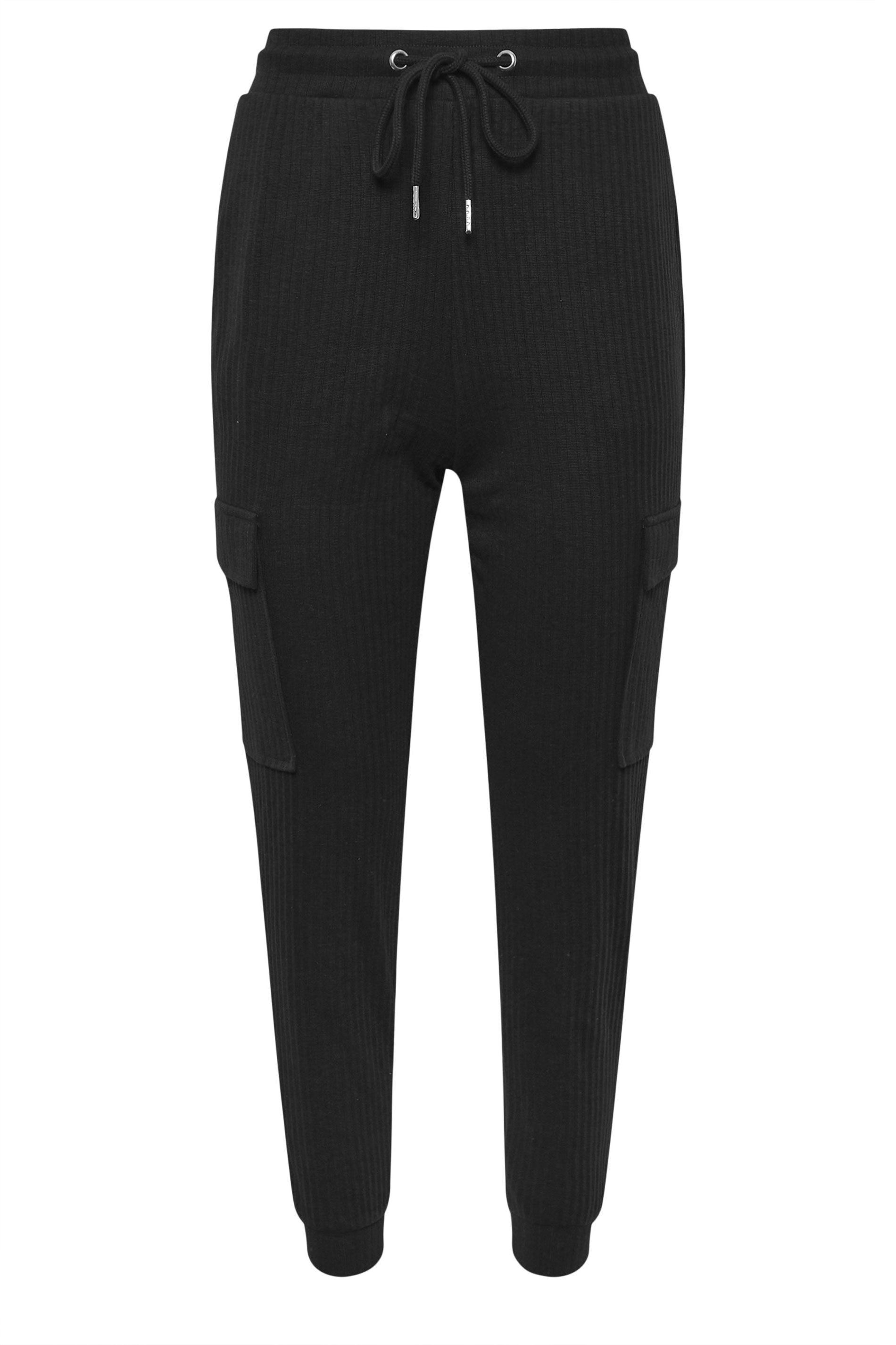 PixieGirl Petite Women's Black Ribbed Cargo Joggers | PixieGirl 6