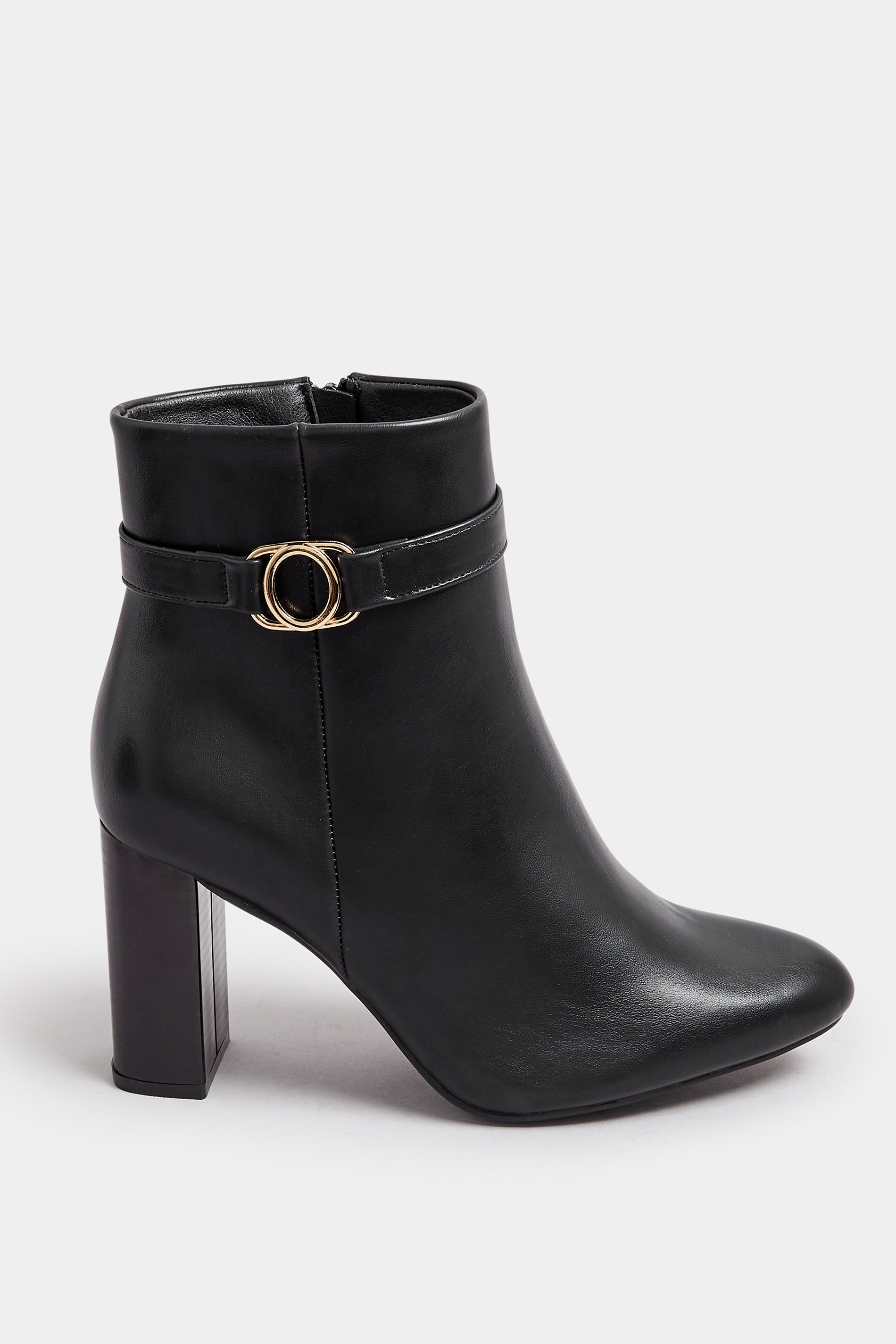 Black Faux Leather Buckle Detail Ankle Boots In Extra Wide EEE Fit | Yours Clothing  4