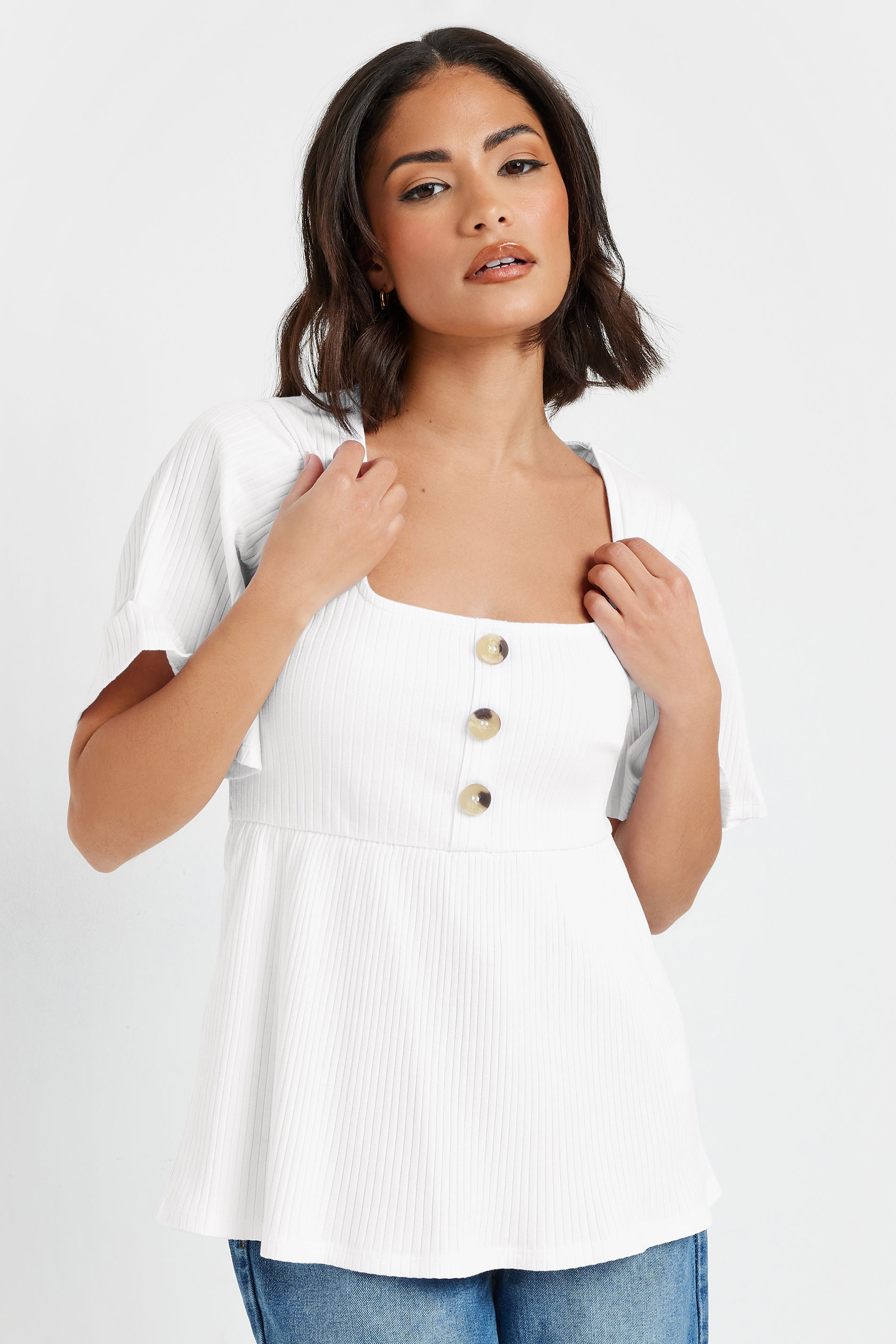PixieGirl Petite Women's White Ribbed Smock Top | PixieGirl 1