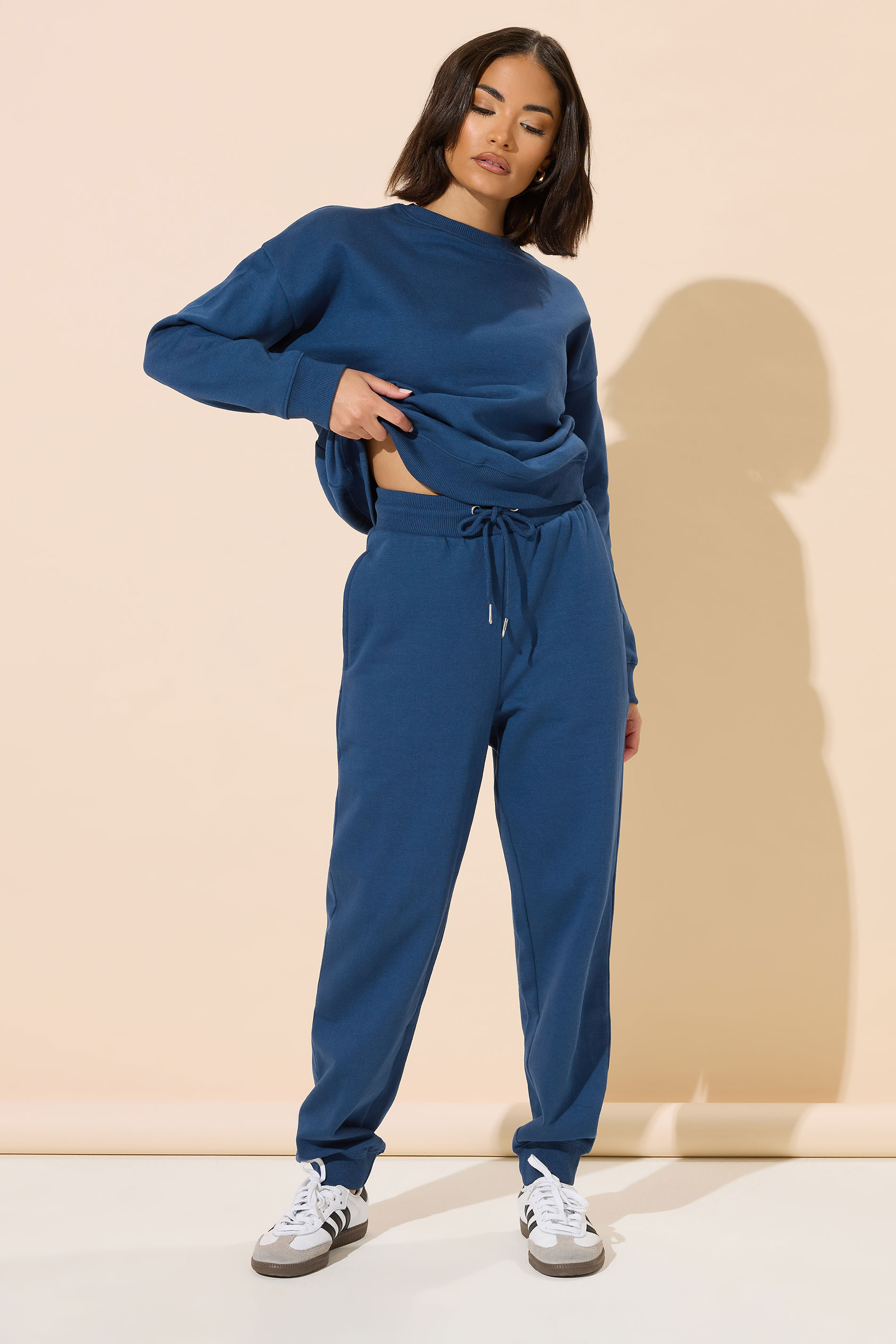 PixieGirl Petite Women's Navy Blue Drawstring Cuffed Joggers | PixieGirl 1