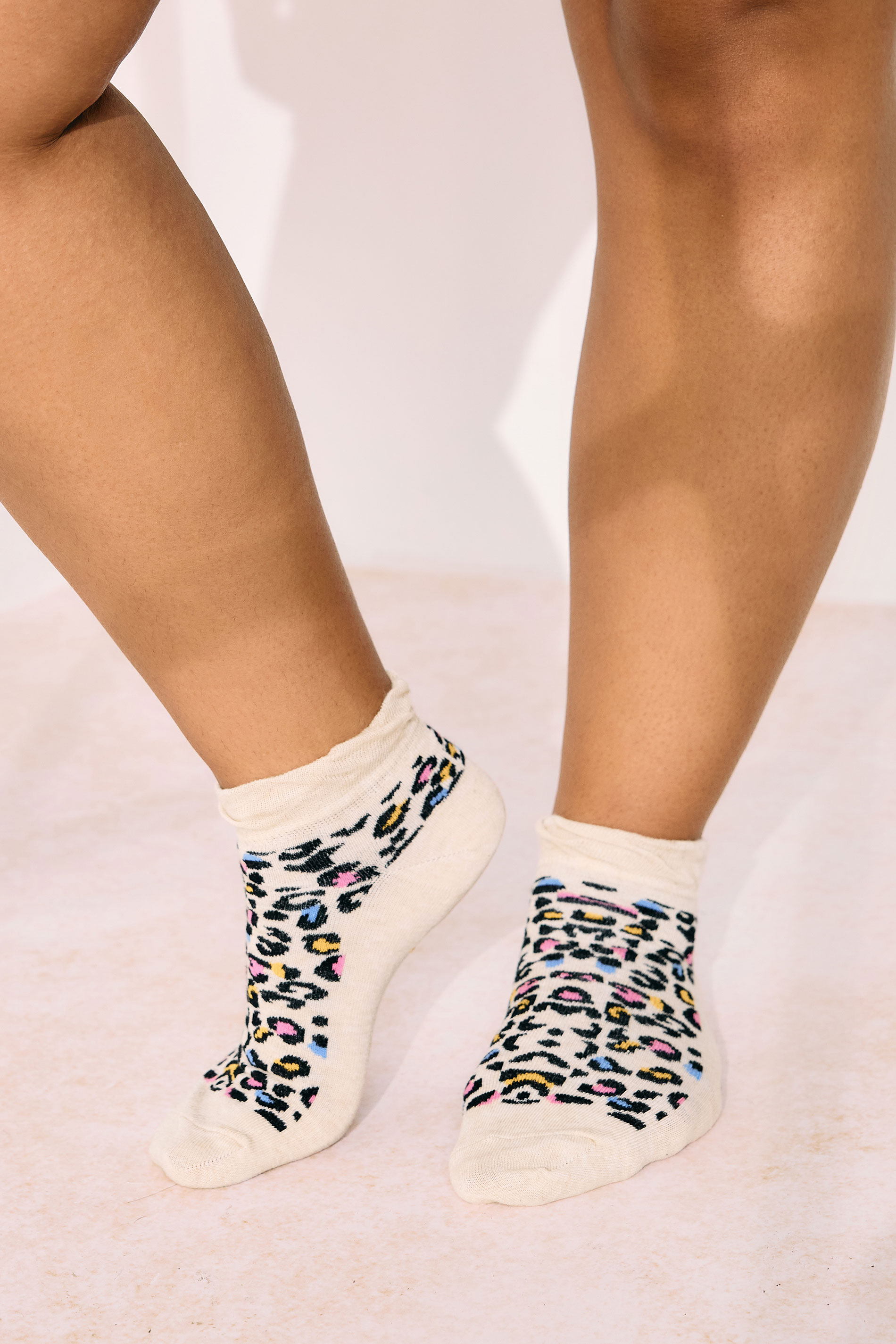 YOURS 4 PACK Plus Size Cream Animal Print Ankle Socks | Yours Clothing 2