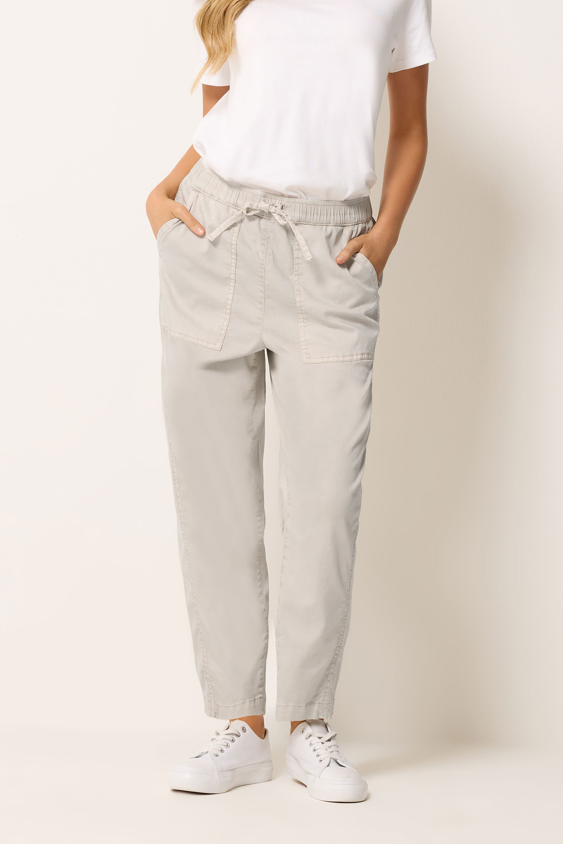 M&Co Natural Brown Tie Waist Barrel Trousers | M&Co 1