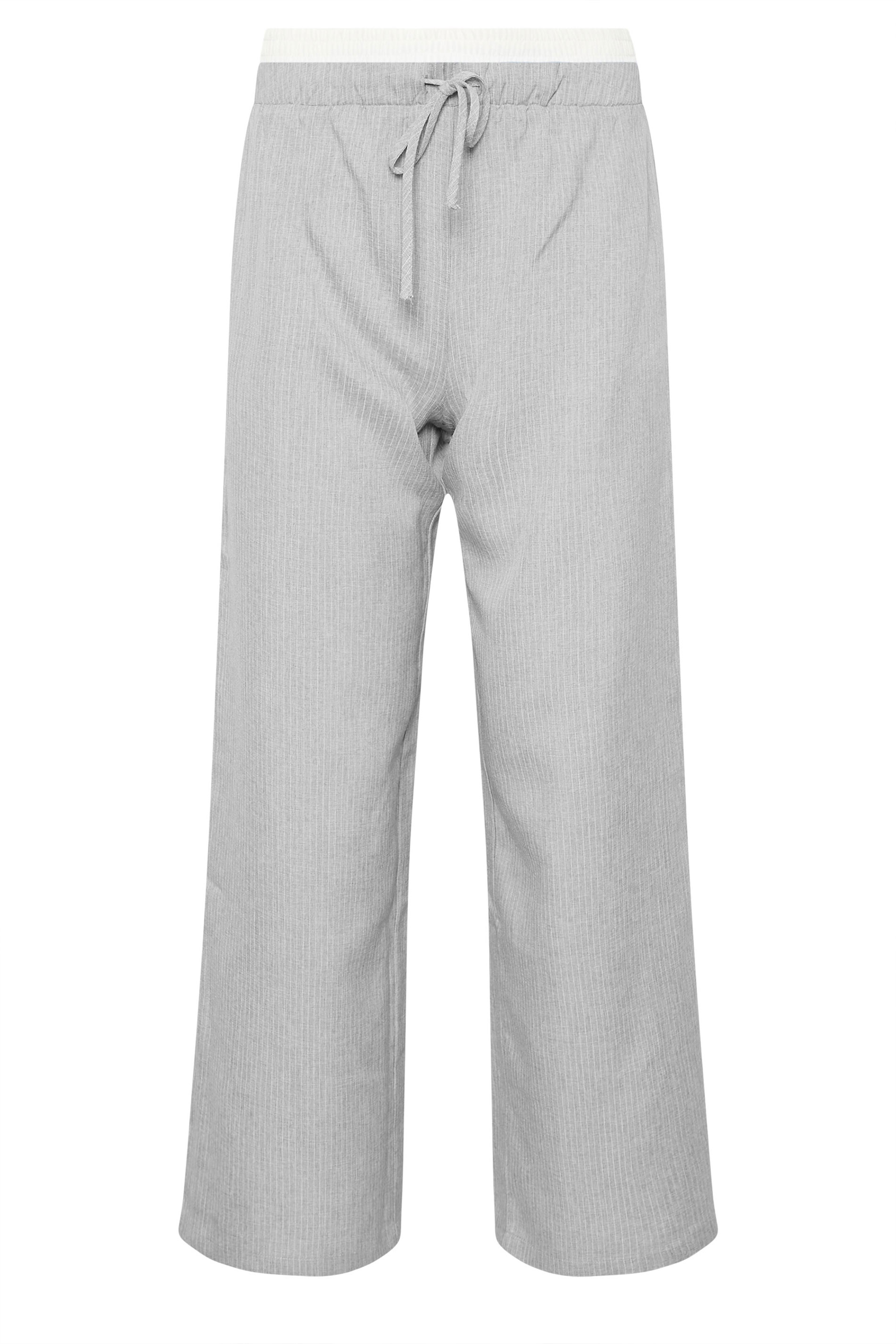 PixieGirl Petite Women's Light Grey Pinstripe Contrast Waist Trousers | PixieGirl 5
