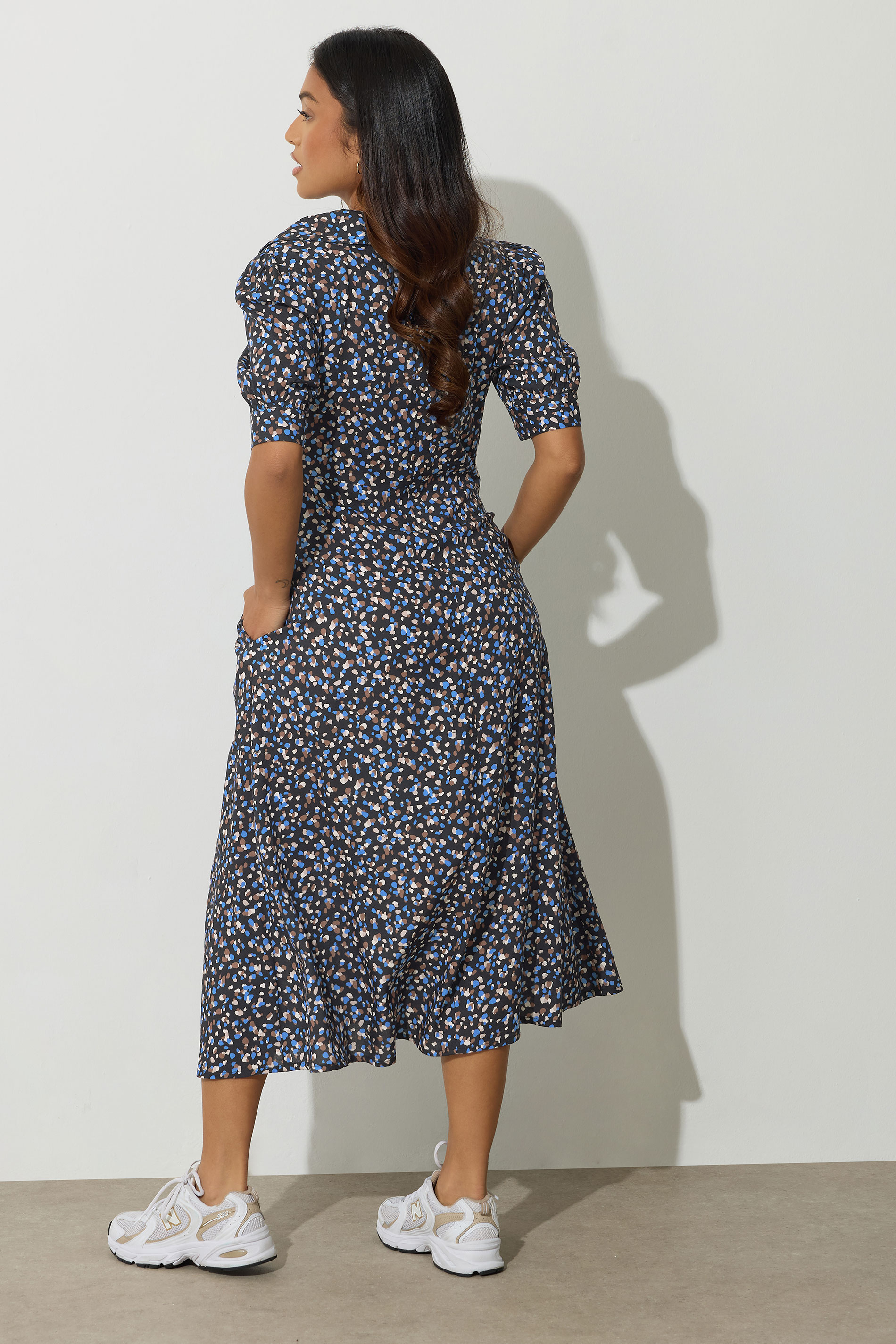 PixieGirl Petite Women's Black Spot Collar Midaxi Dress | PixieGirl 3