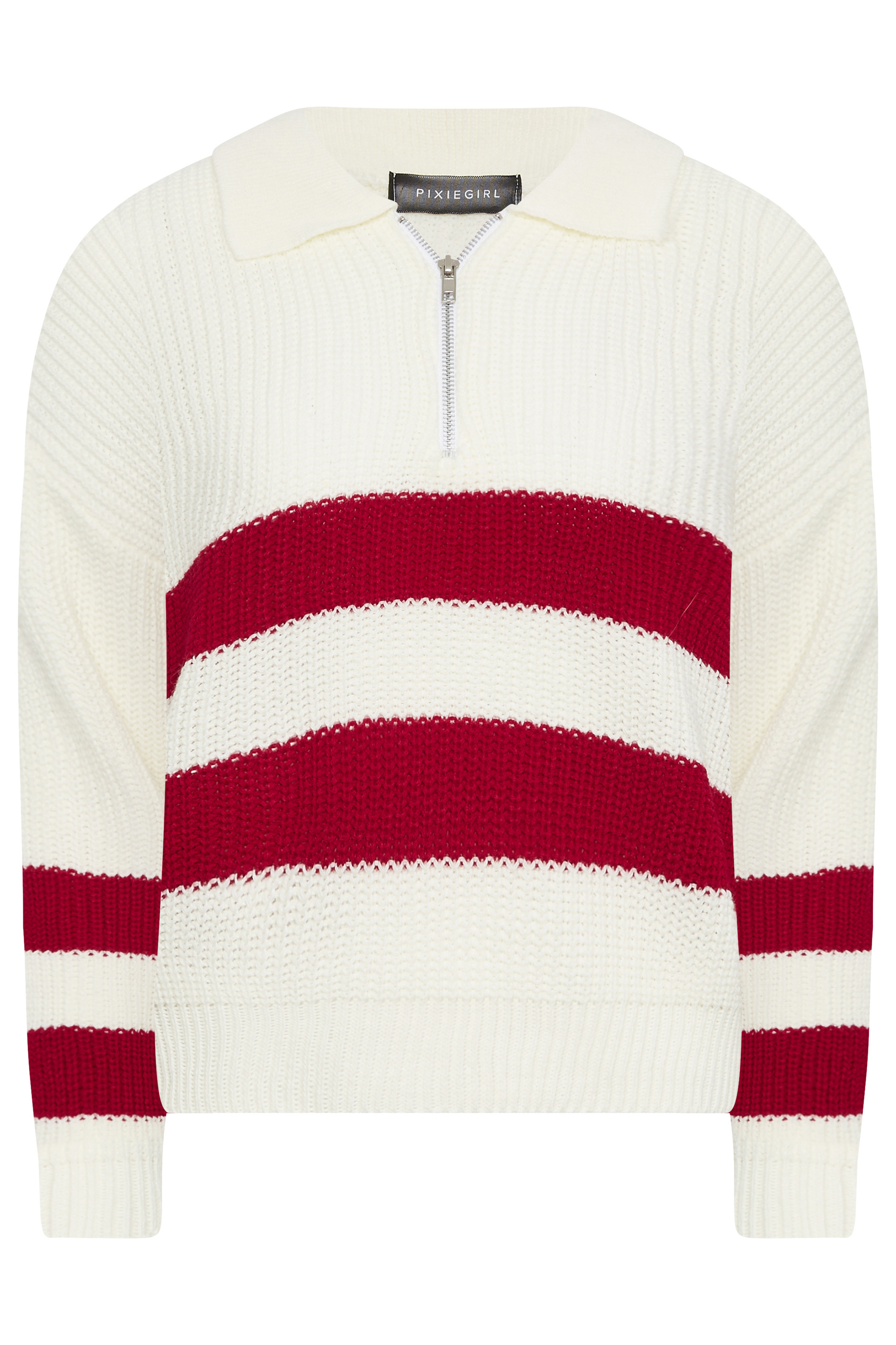 Petite White & Red Stripe Zip Collar Jumper | PixieGirl 6