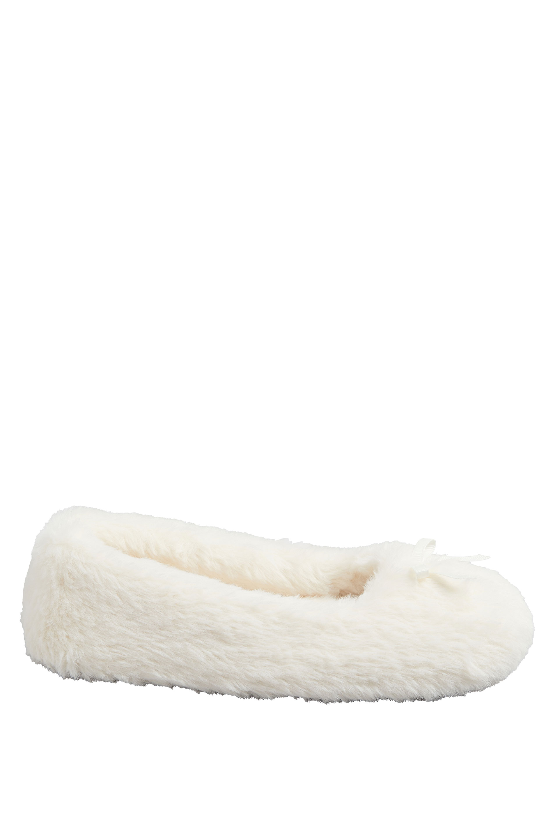 Cream Plush Bow Front Ballet Slippers | Yours Clothing 4