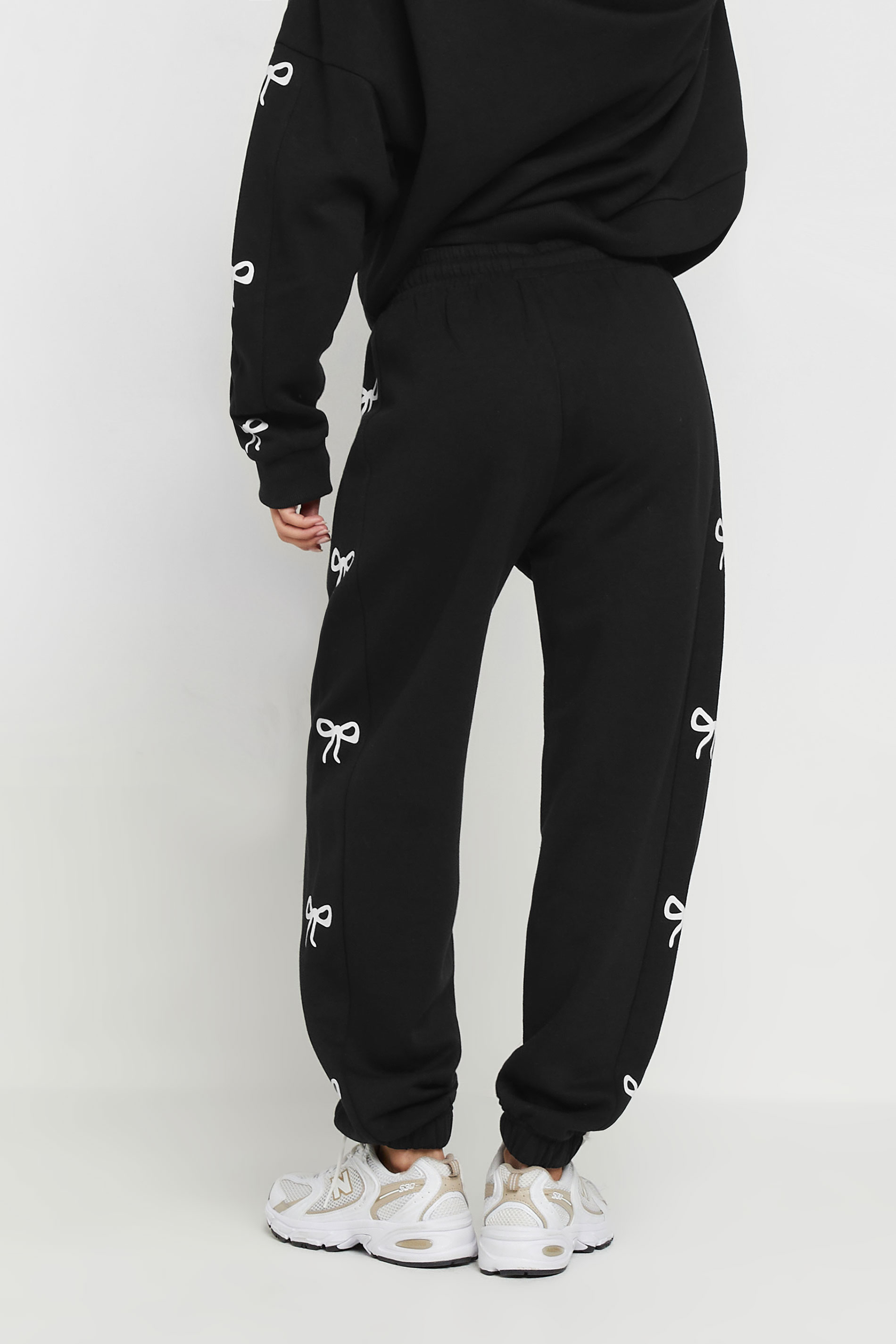 PixieGirl Petite Women's Black Bow Detail Cuffed Joggers | PixieGirl 3