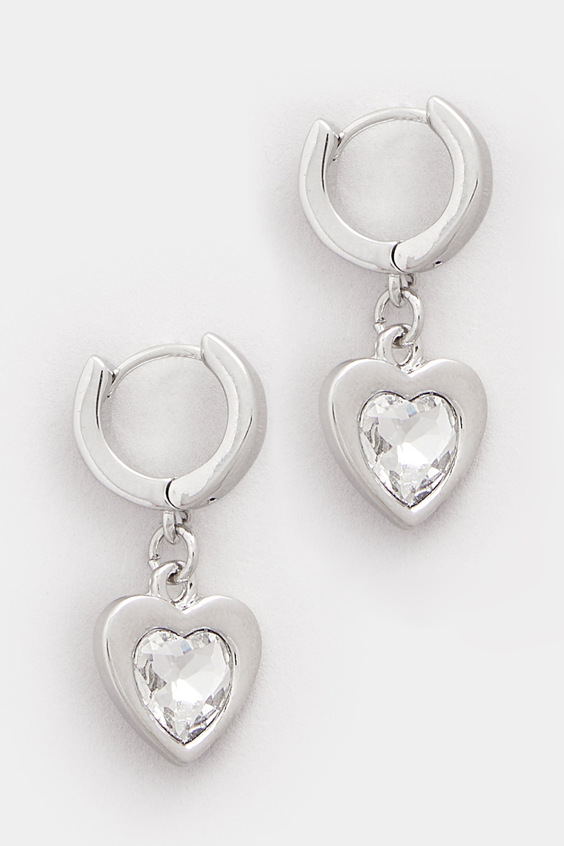 Silver Tone Diamante Heart Hoop Earrings | Yours Clothing 2
