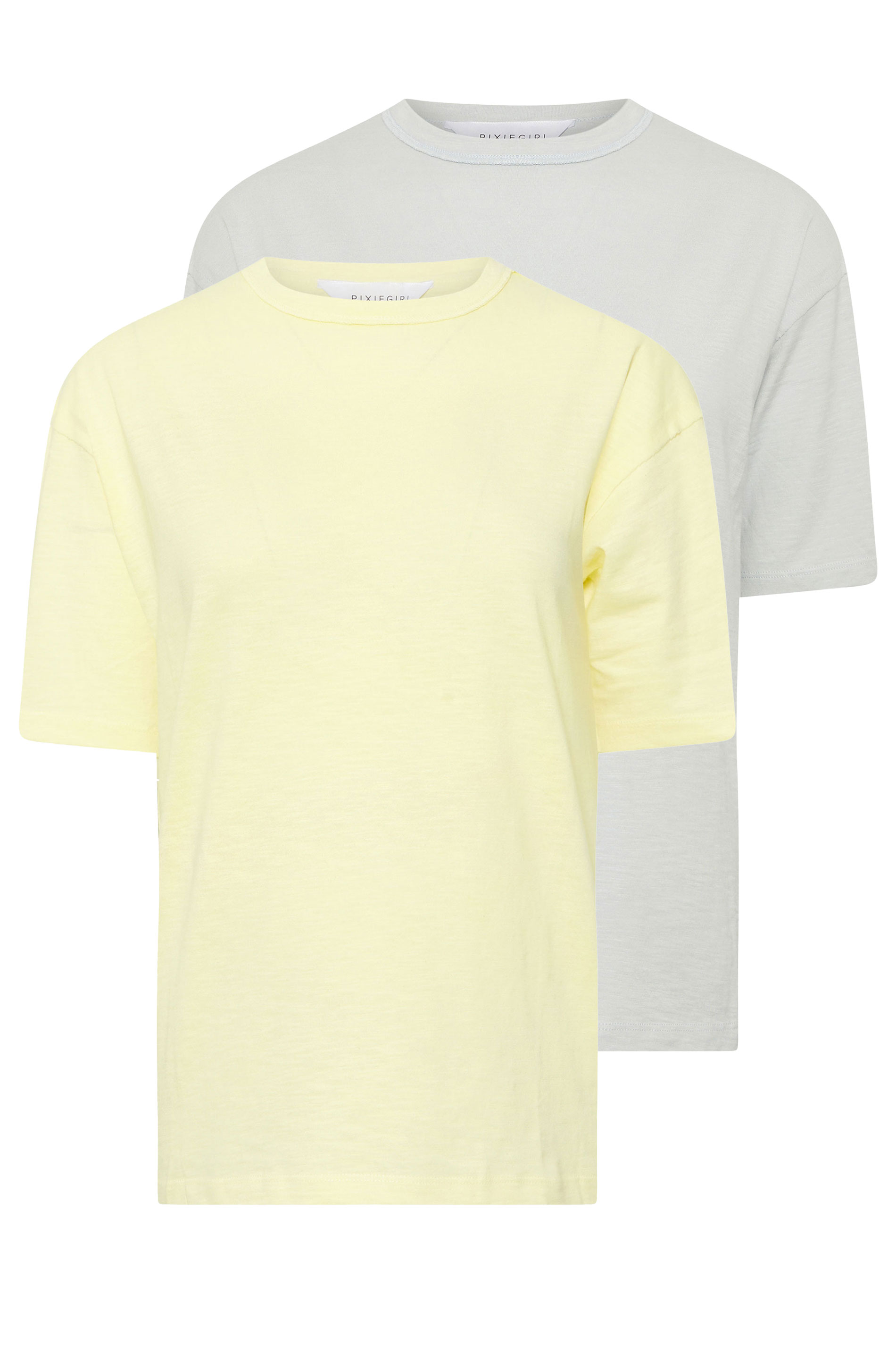 PixieGirl Petite Women's 2 PACK Grey & Yellow Seam Detail T-Shirt | PixieGirl 7