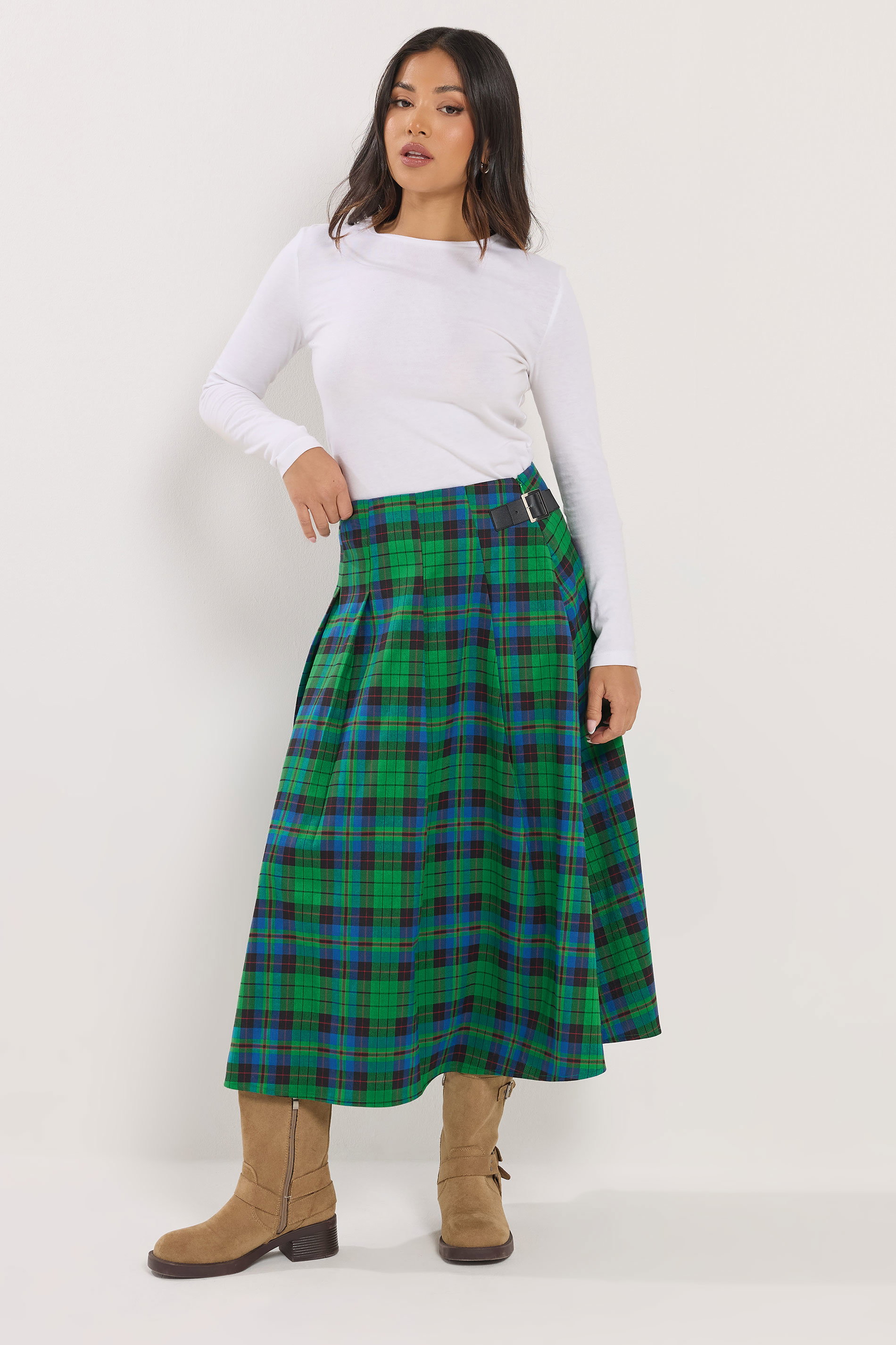 Pixiegirl Women's Green Petite & Blue Check Midi Skirt Size 6