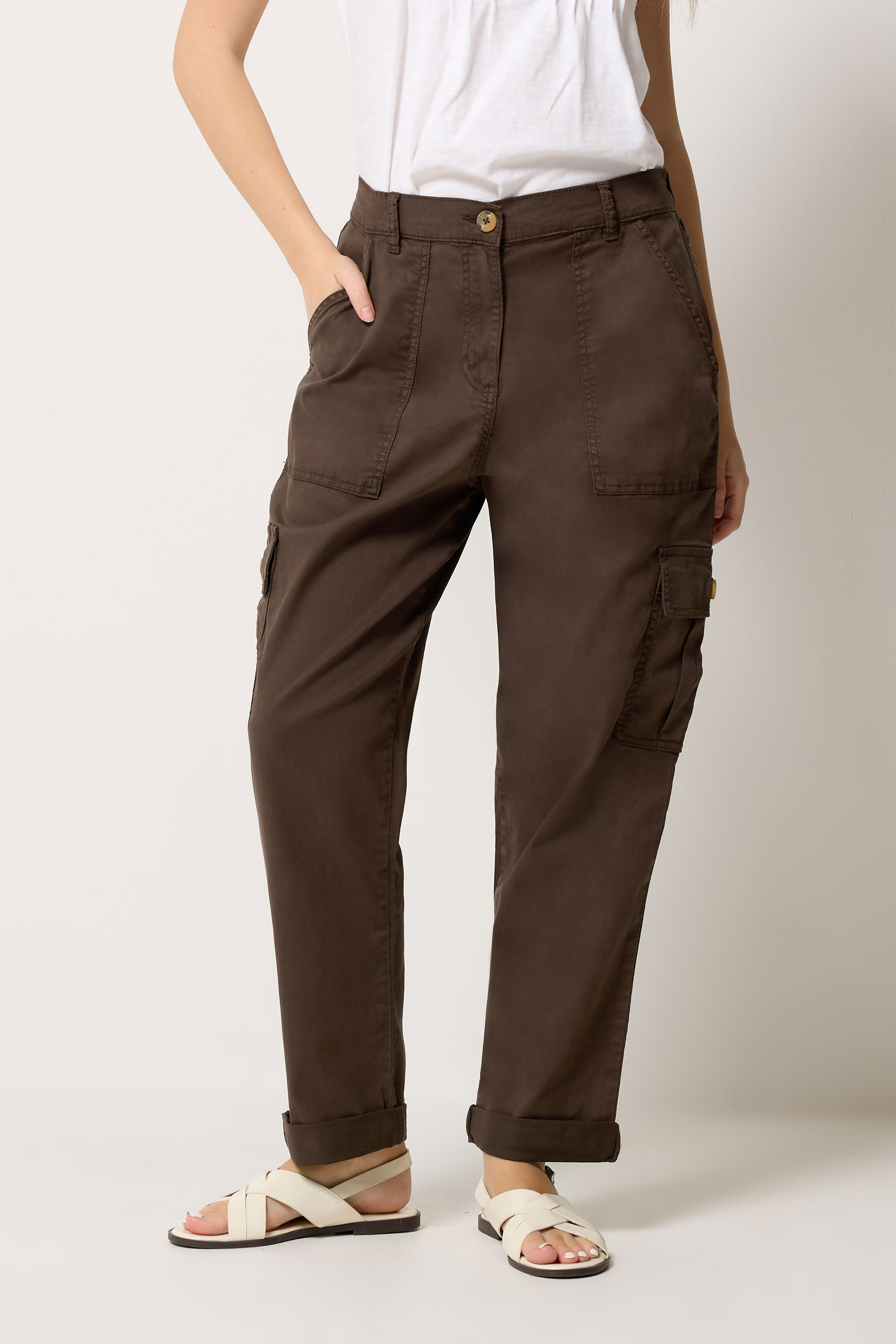 M&Co Chocolate Brown Cargo Trousers | M&Co 3