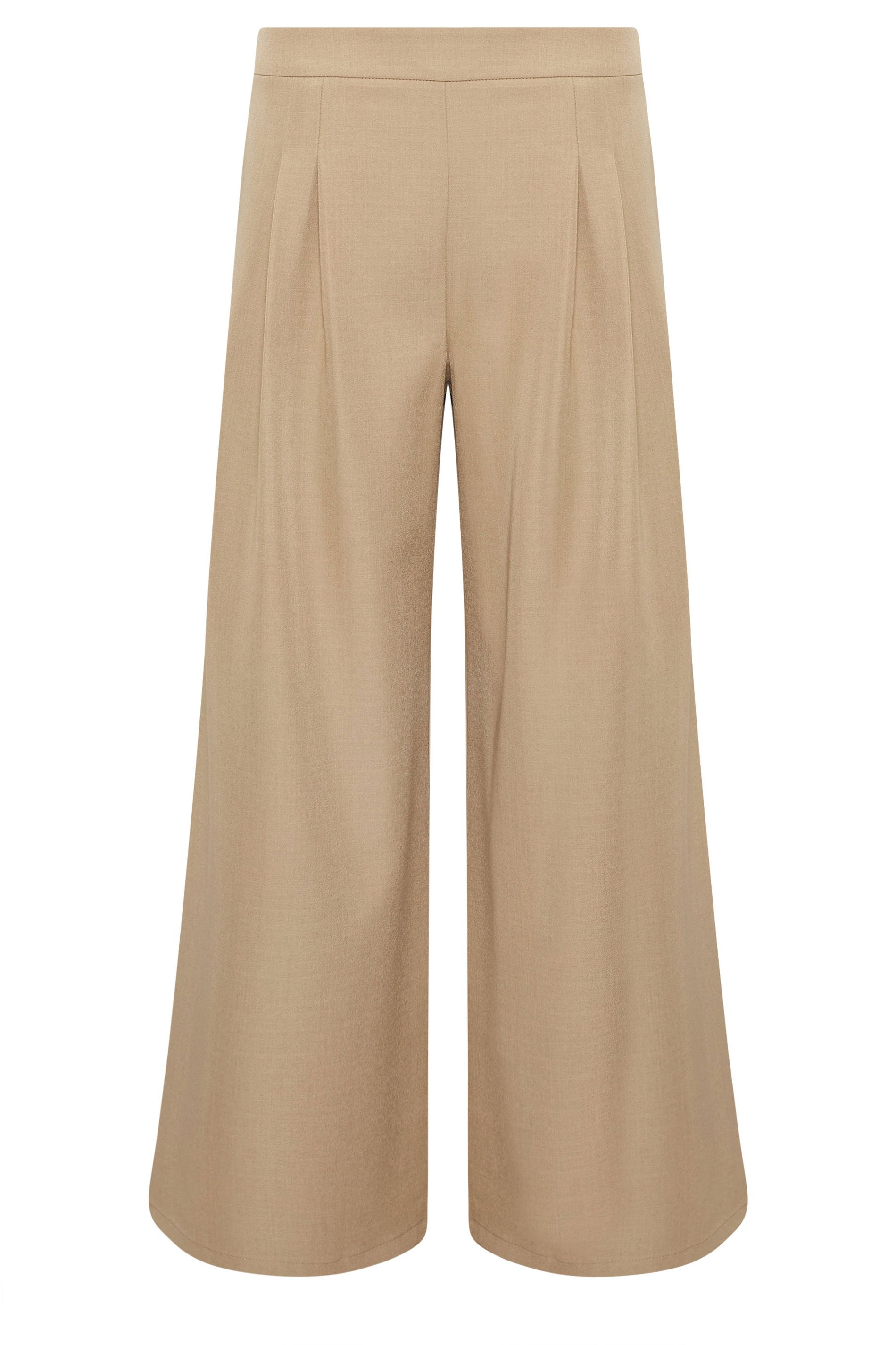 PixieGirl Petite Women's Natural Brown Pleat Front Palazzo Trousers | PixieGirl 2
