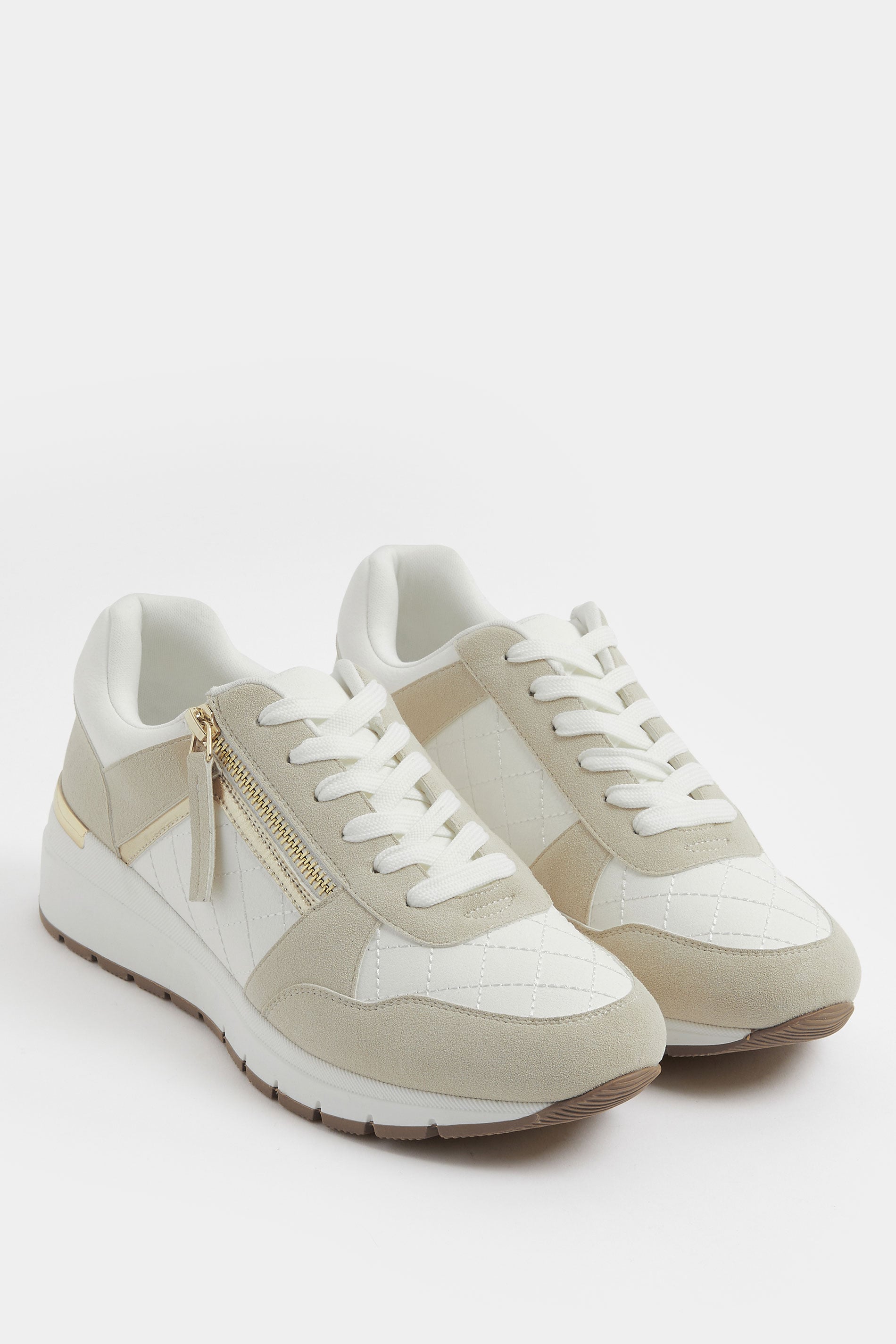 White Quilted Wedge Trainer In Wide E Fit | Yours Clothing 1