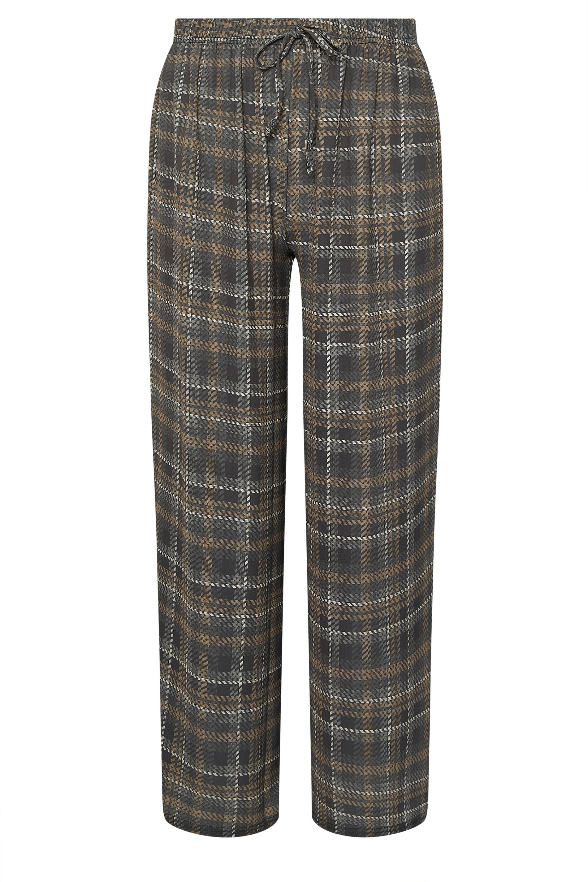 PixieGirl Petite Women's Brown Crinkle Check Wide Leg Trousers | PixieGirl 5