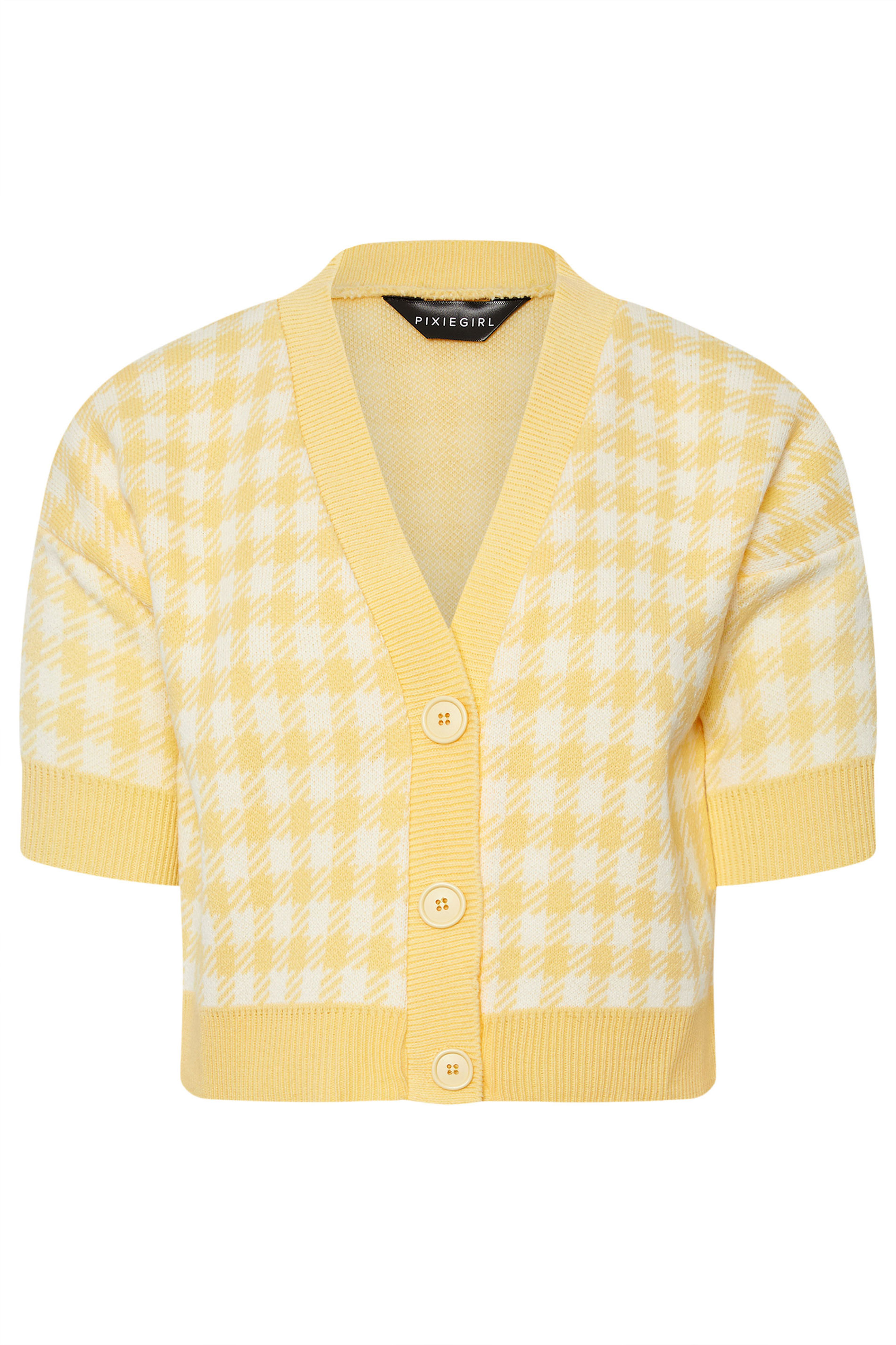 PixieGirl Petite Women's Yellow Knitted Gingham Cardigan | PixieGirl 5