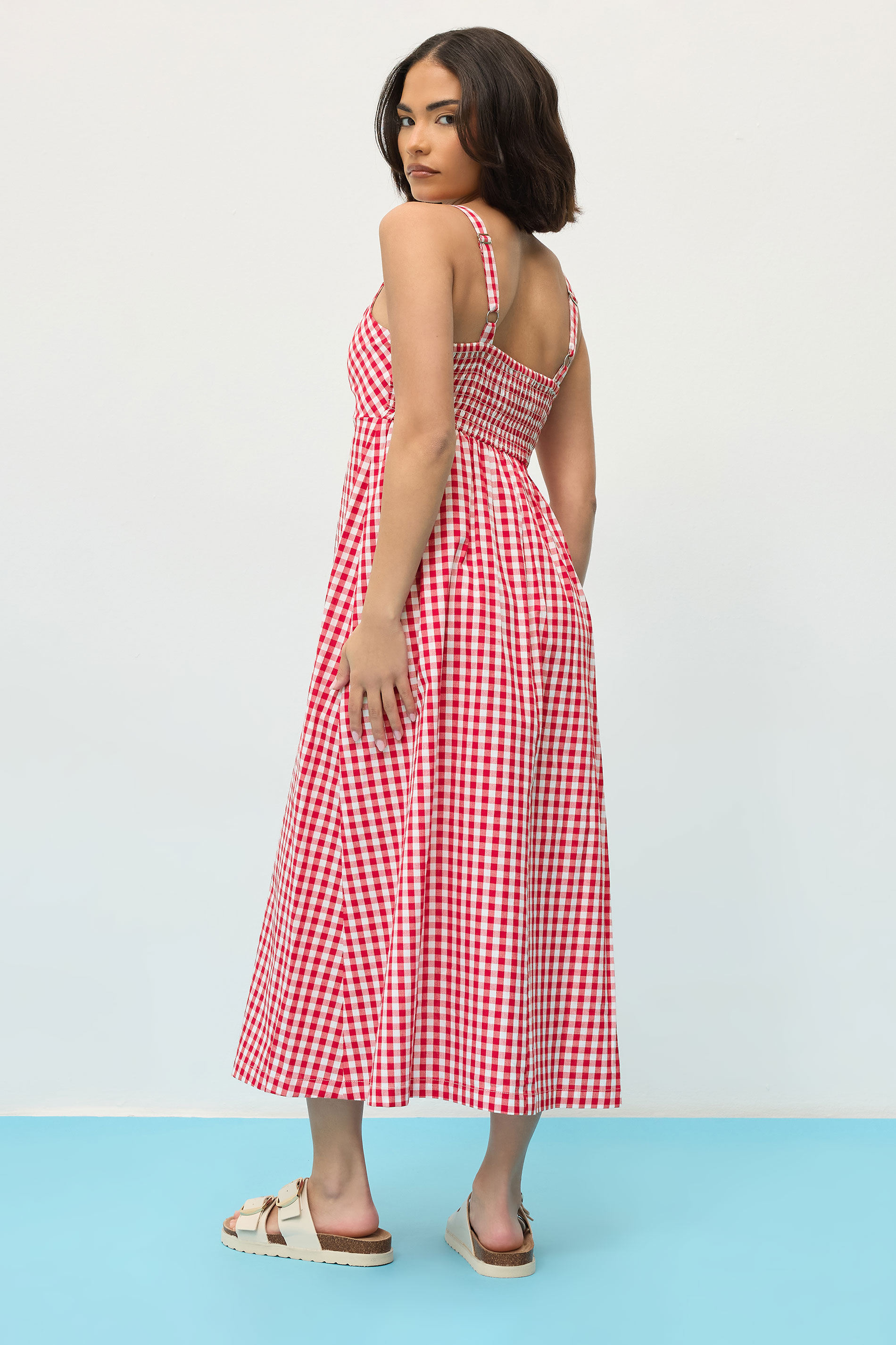 PixieGirl Petite Women's Red Gingham Strappy Midi Dress | PixieGirl 3
