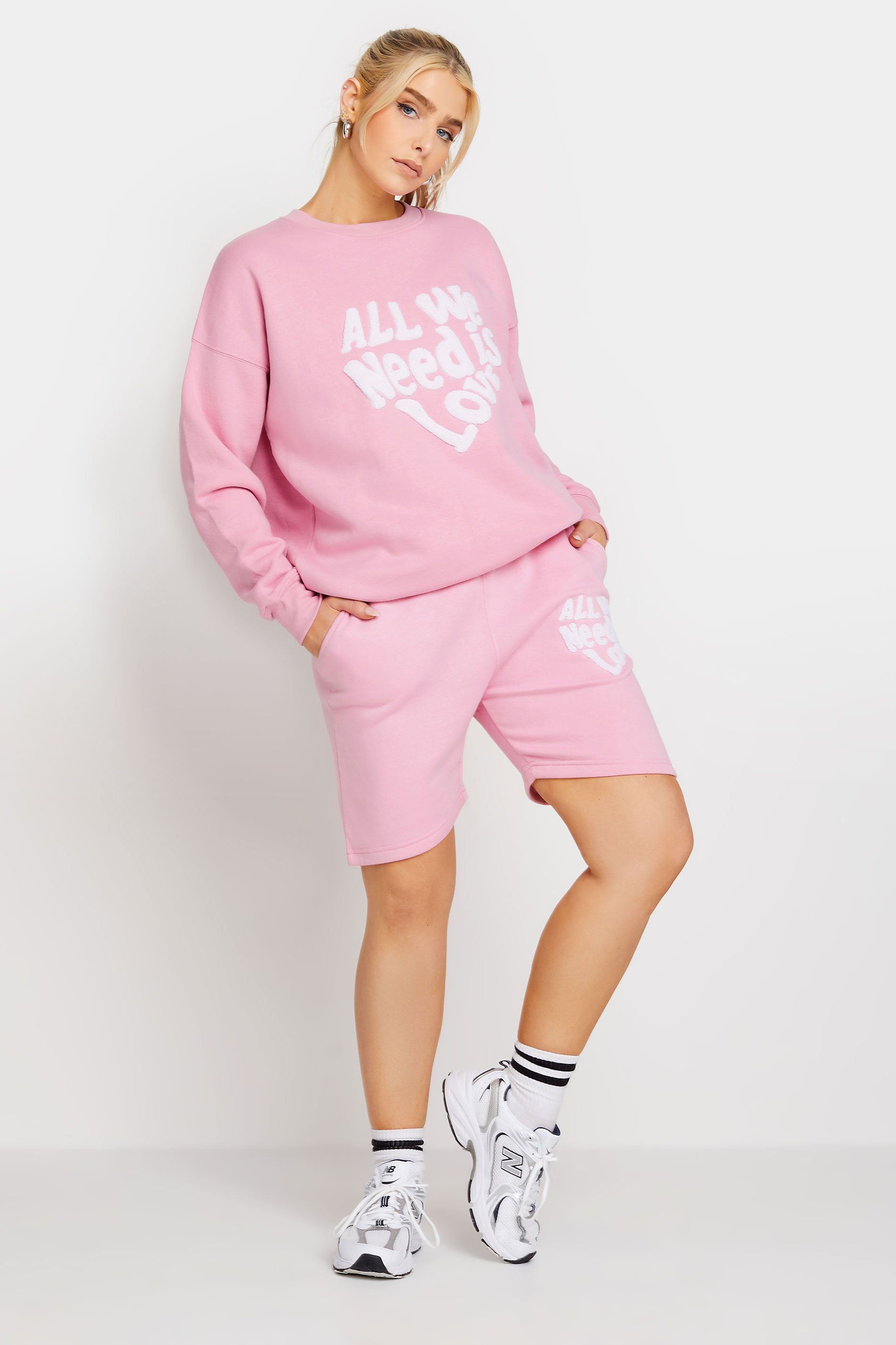 Pink 'All We Need Is Love' Slogan Jogger Shorts | PixieGirl 2