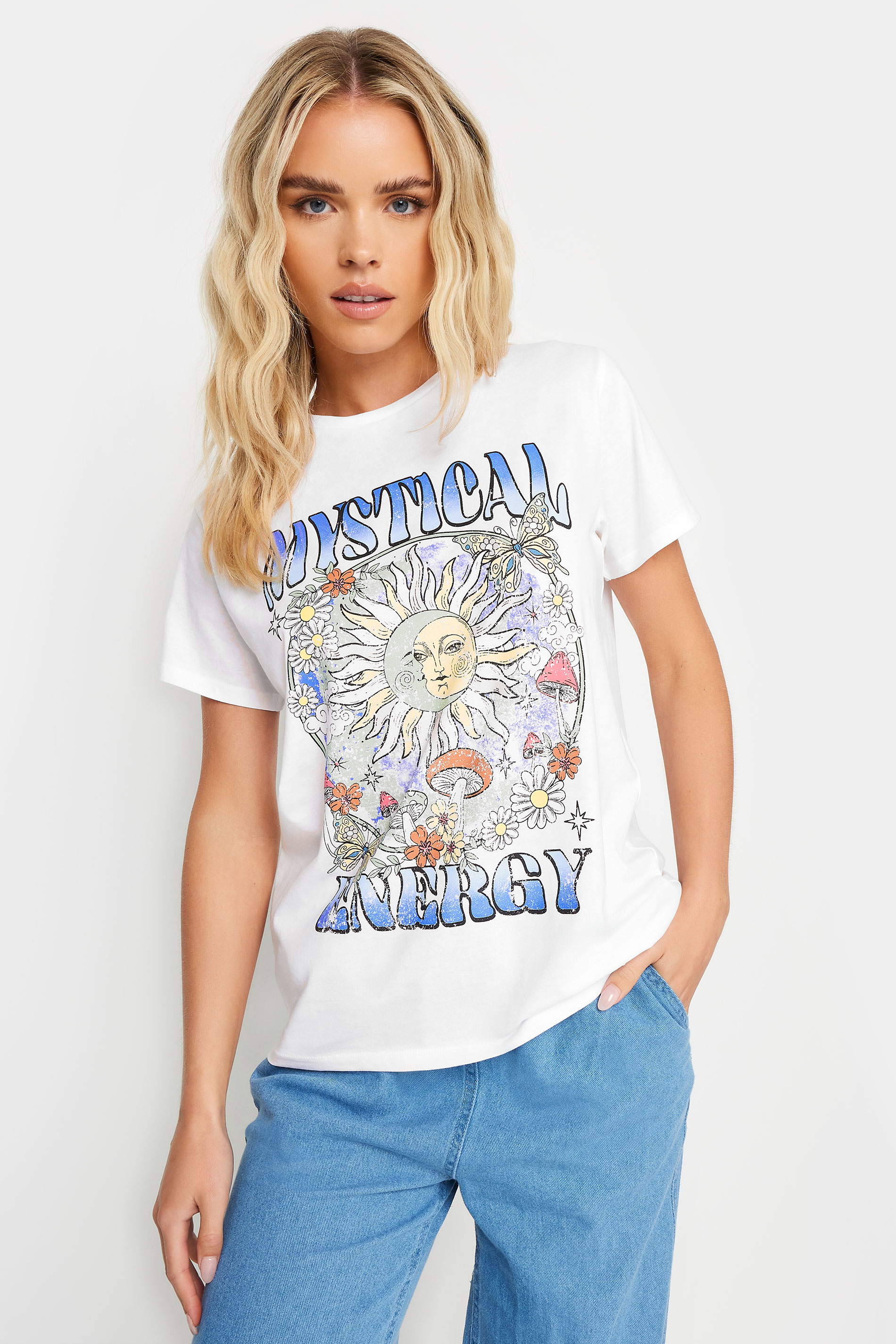 PixieGirl Petite Women's White 'Mystical Energy' Slogan T-Shirt | PixieGirl 1