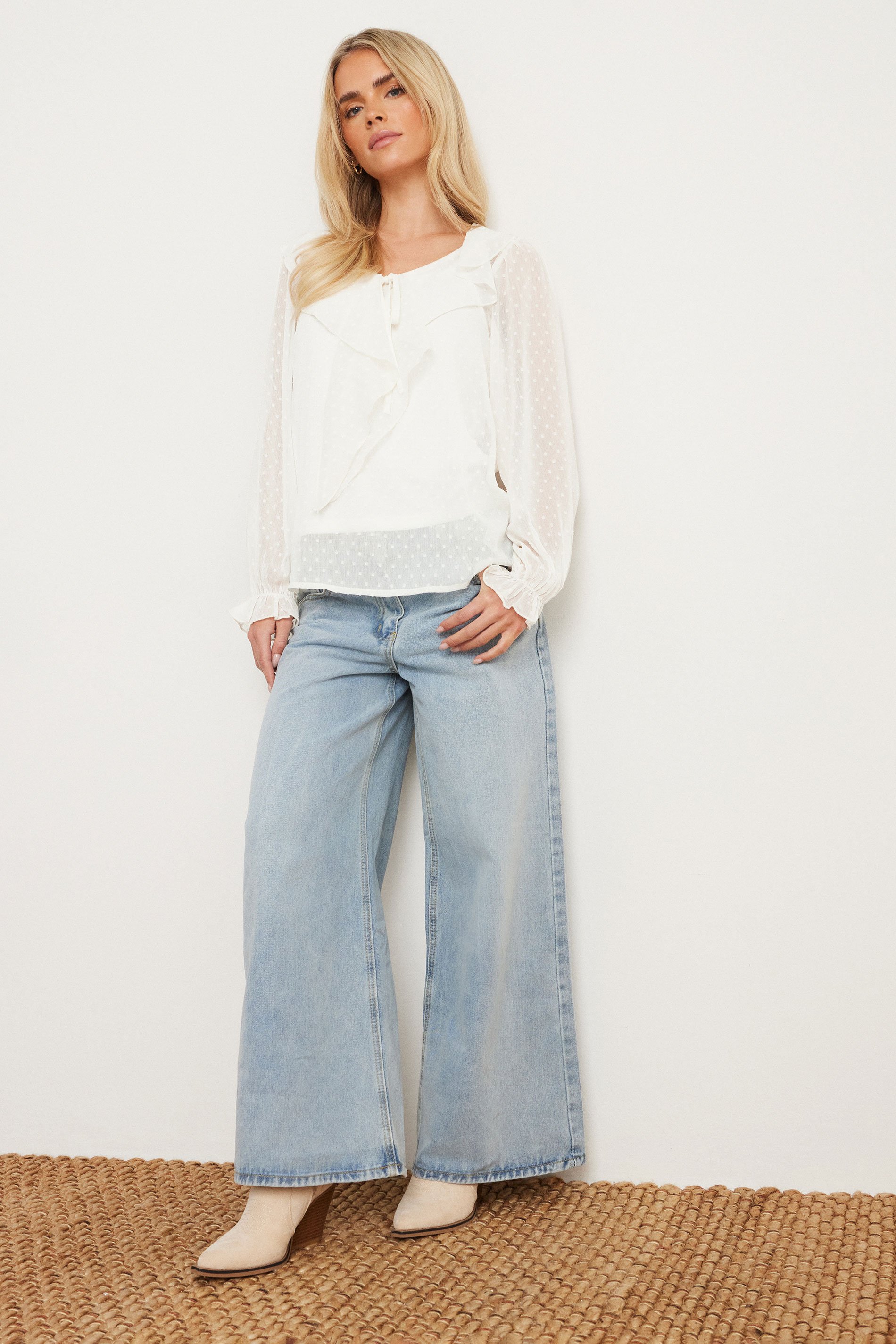 PixieGirl Petite Women's Ivory White Dobby Frill Blouse | PixieGirl 2