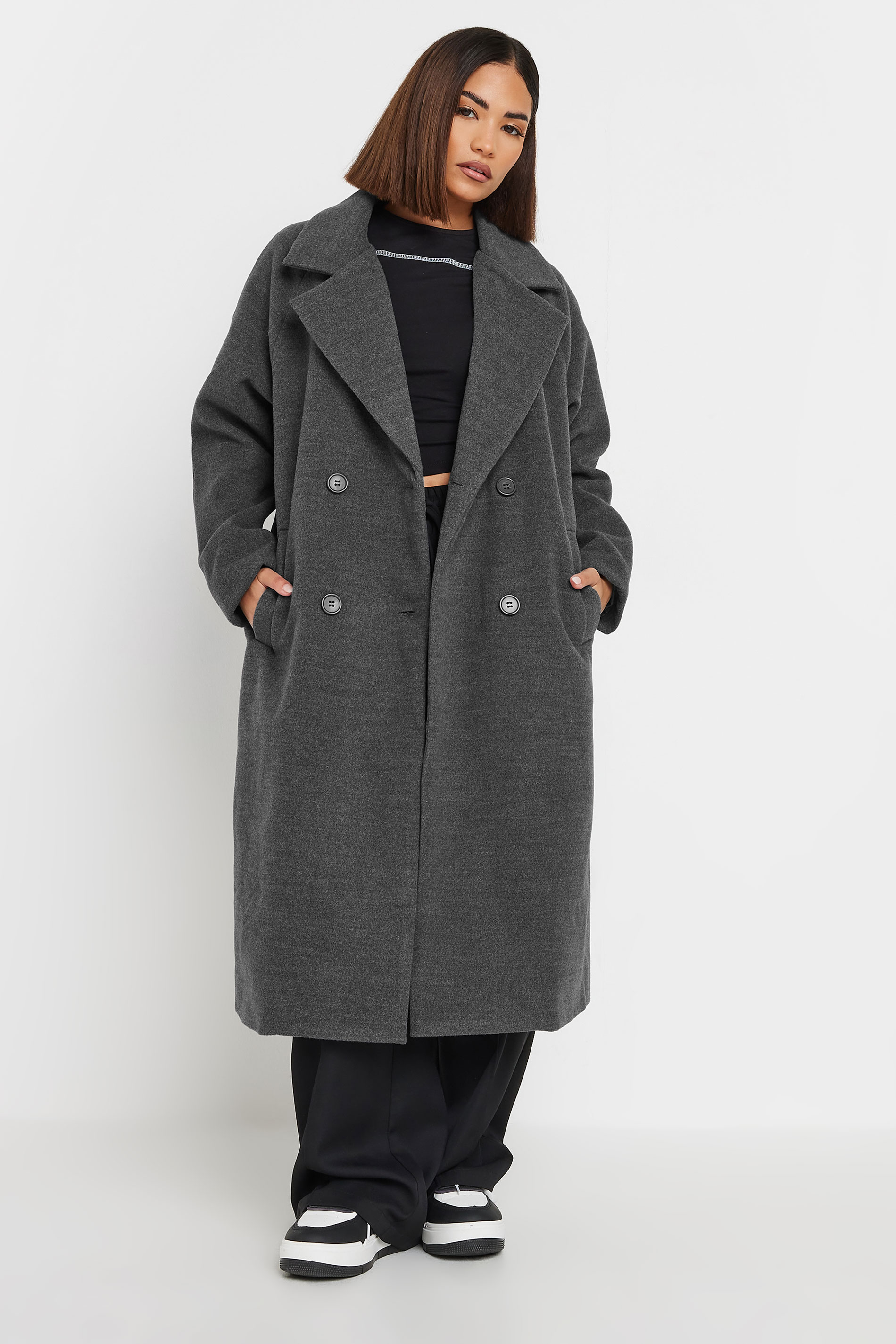 PixieGirl Petite Women's Charcoal Grey Formal Midi Coat | PixieGirl 3