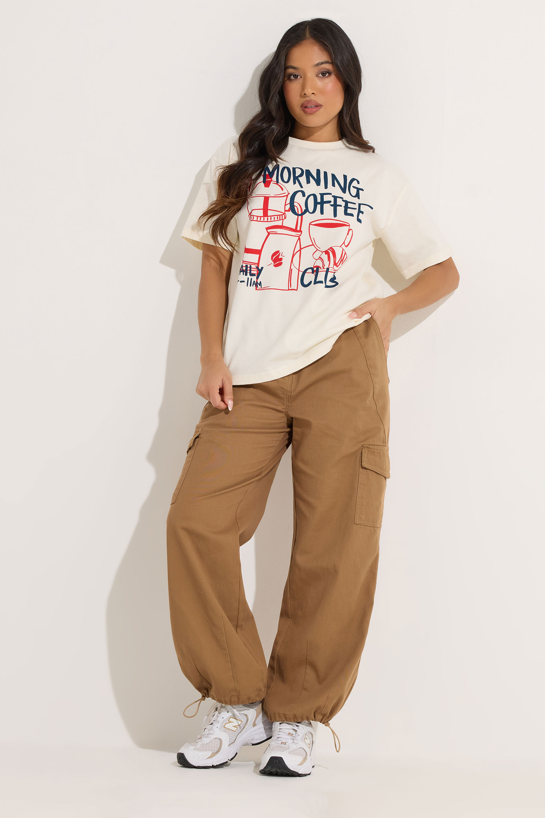 PixieGirl Petite Women's Brown Cuffed Cotton Cargo Trousers | PixieGirl 3