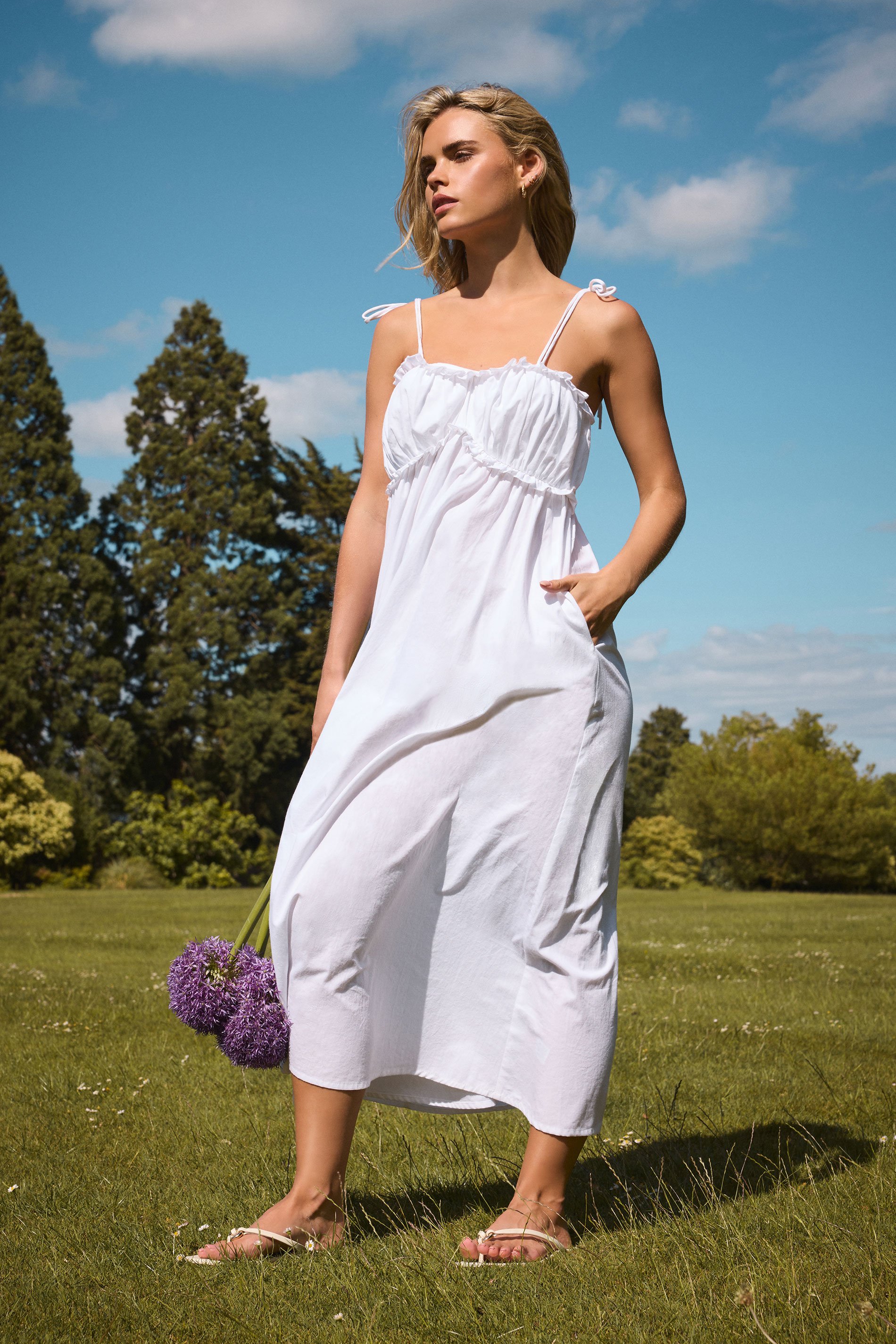 PixieGirl Petite Women's White Cotton Frill Bust Tie Dress | PixieGirl 1