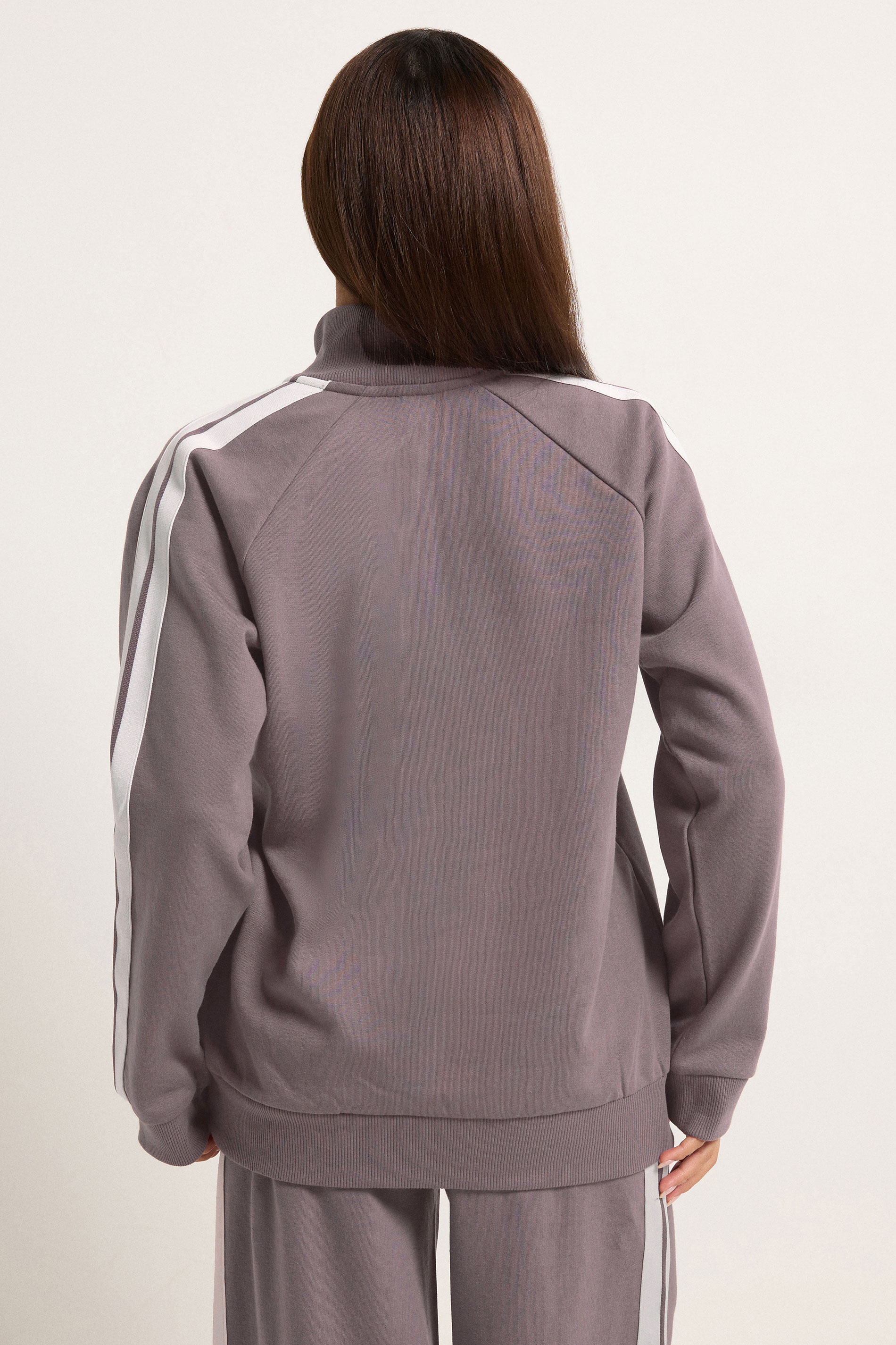 PixieGirl Petite Women's Set Purple Stripe Quarter Zip Sweatshirt & Wide Leg Joggers | PixieGirl 4