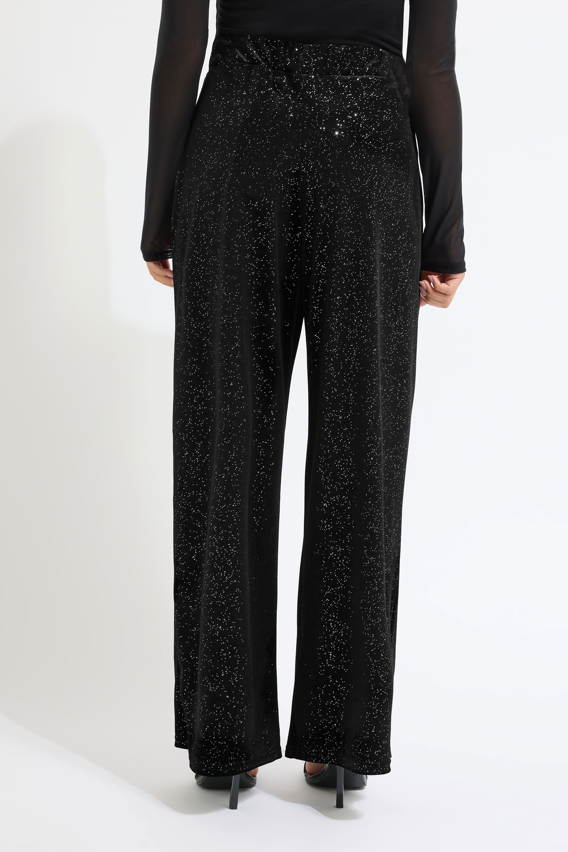 PixieGirl Petite Womens Black Velour Wide Leg Trousers | PixieGirl 3