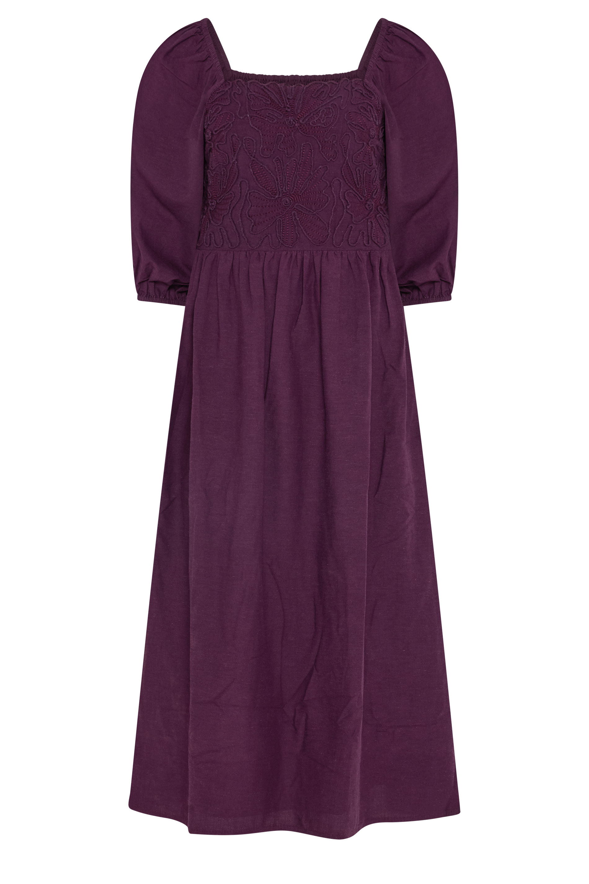 M&Co Petite Berry Purple Short Sleeve Embroidered Trim Maxi Dress | M&Co 5