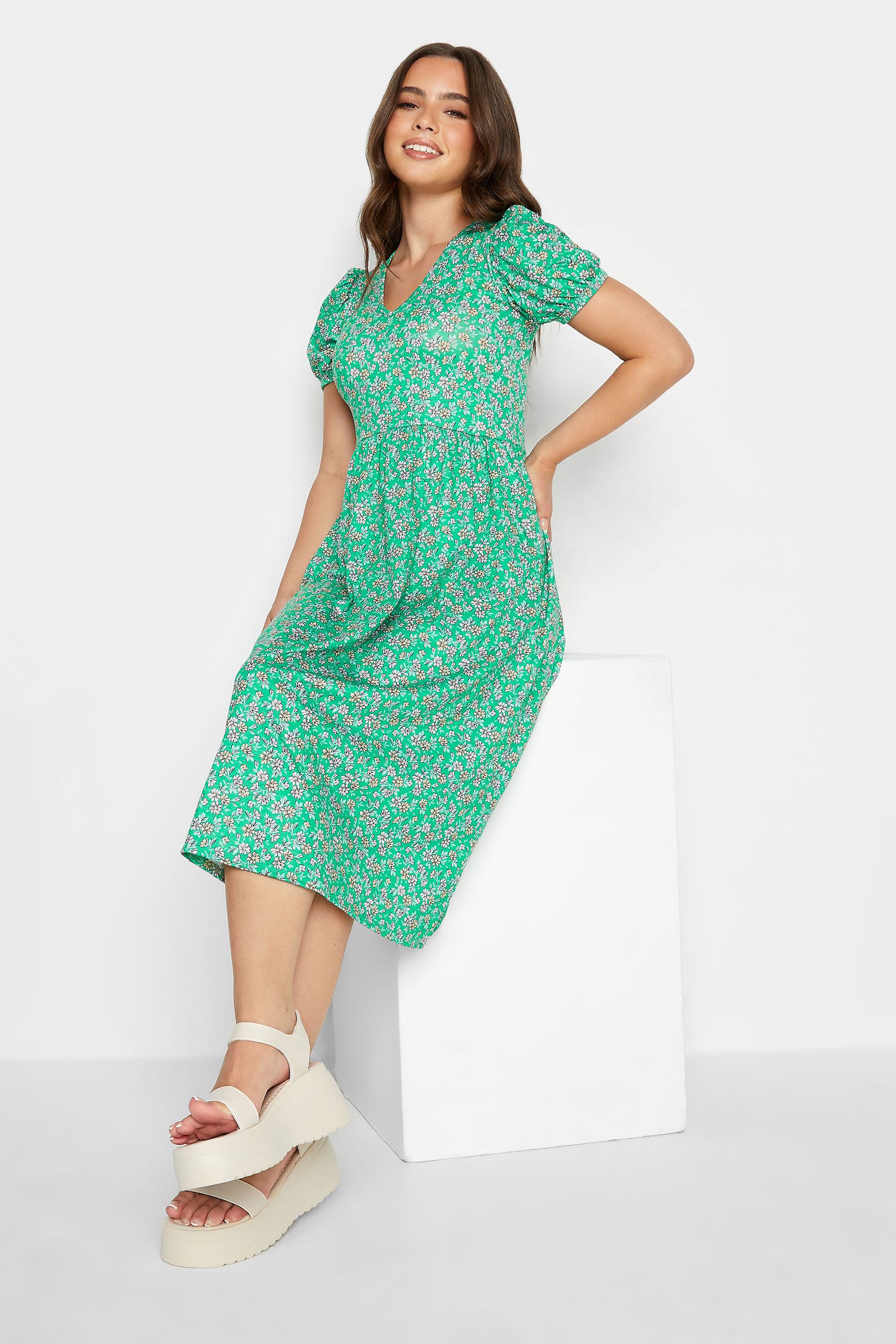 PixieGirl Green Ditsy Floral Print Dress | PixieGirl  2