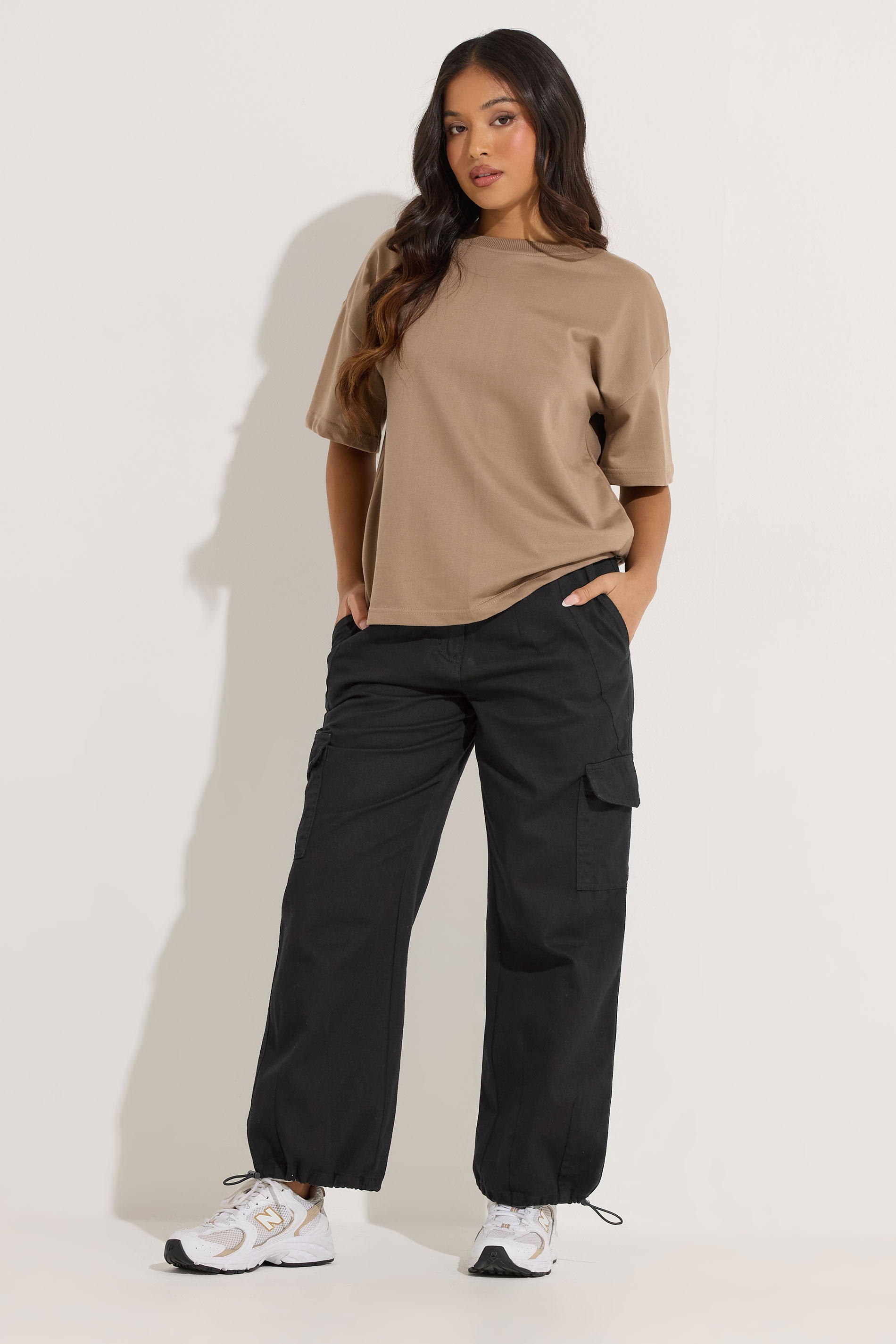 Pixiegirl Women's Black Petite Cuffed Cotton Cargo Trousers Size Petite > 16